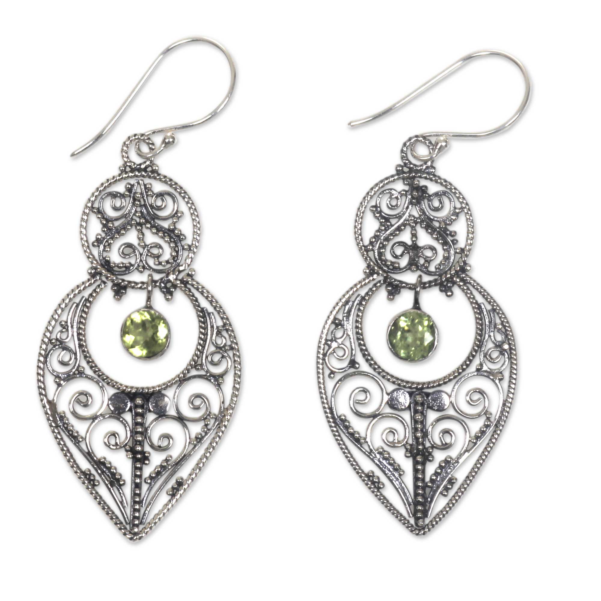 Majapahit Glory Artisan Crafted Peridot on Sterling Silver Hook Earrings - Image 2