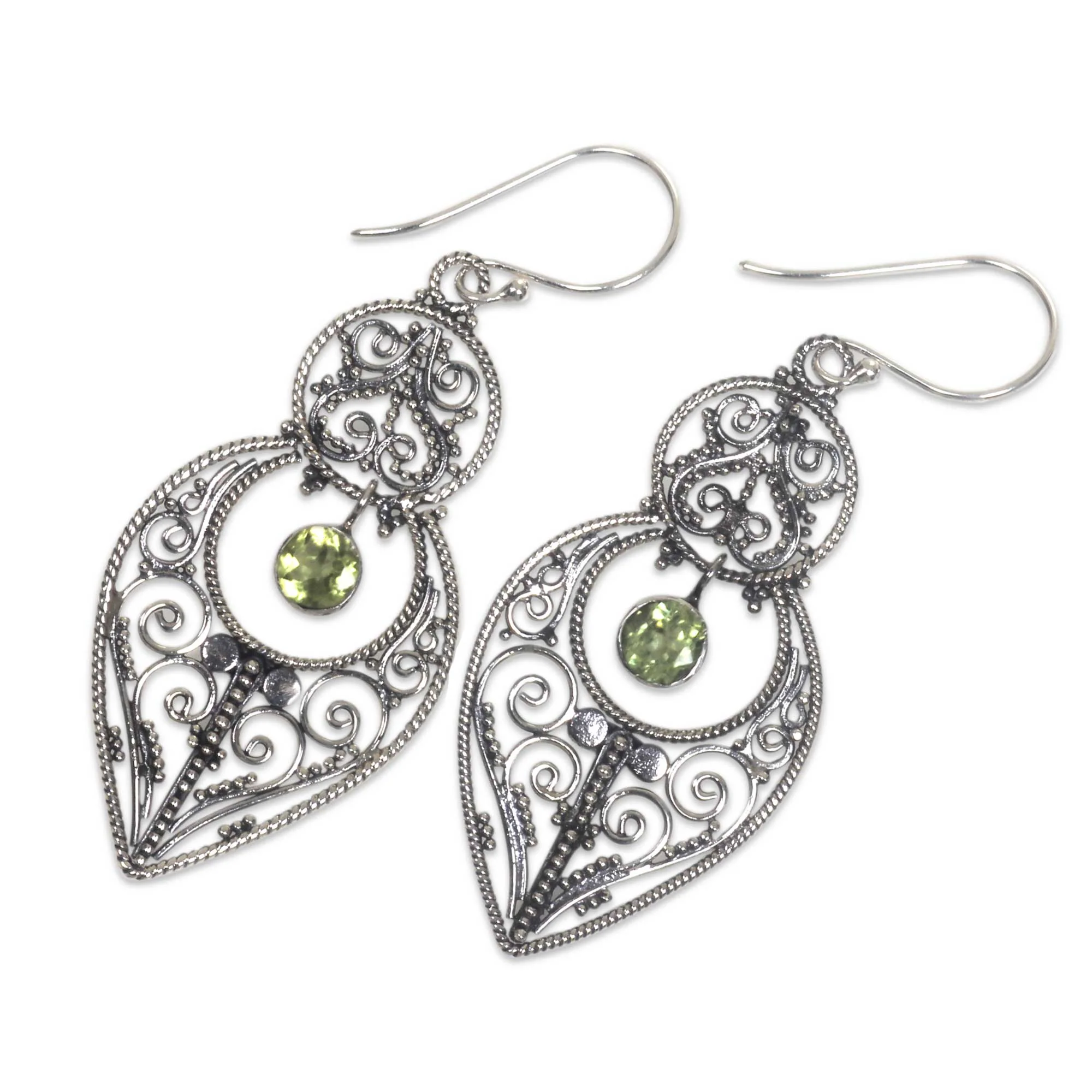 Majapahit Glory Artisan Crafted Peridot on Sterling Silver Hook Earrings - Image 3