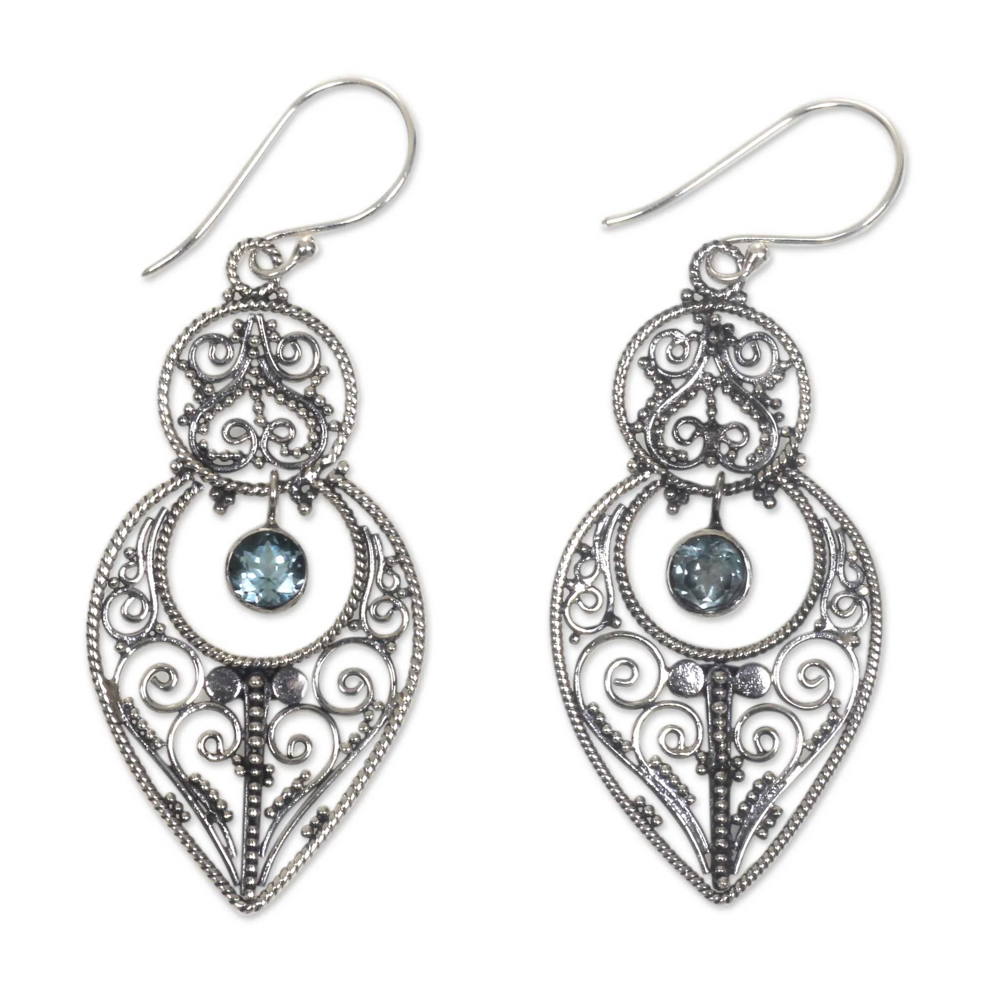 Majapahit Glory Blue Topaz and Sterling Silver Dangle Earrings from Bali - Image 2