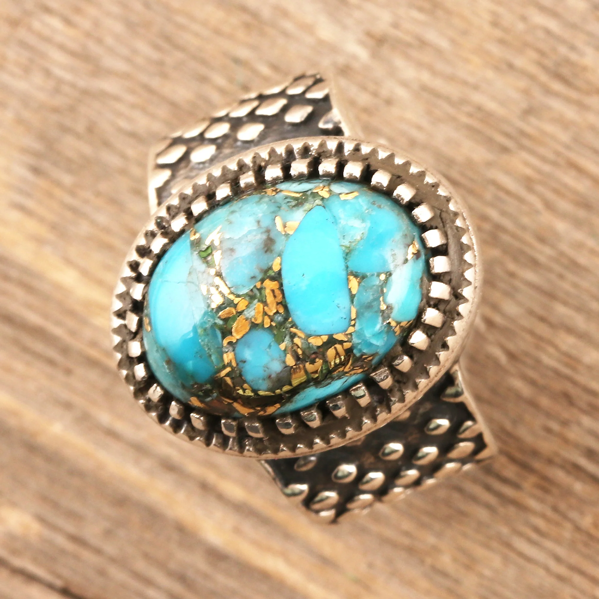 Majestic Allure Composite Turquoise and Sterling Silver Men's Ring - Image 3