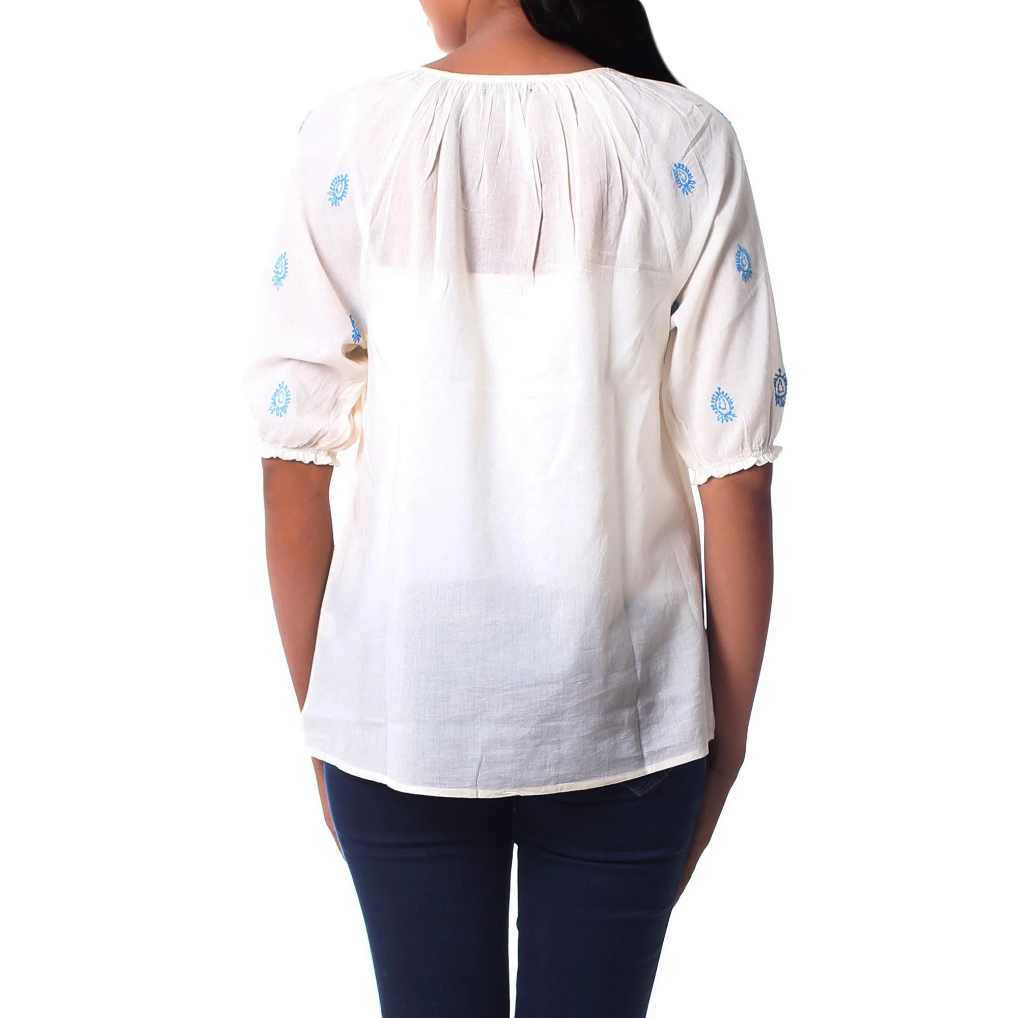 Majestic Blue & White Cotton Top - Image 3