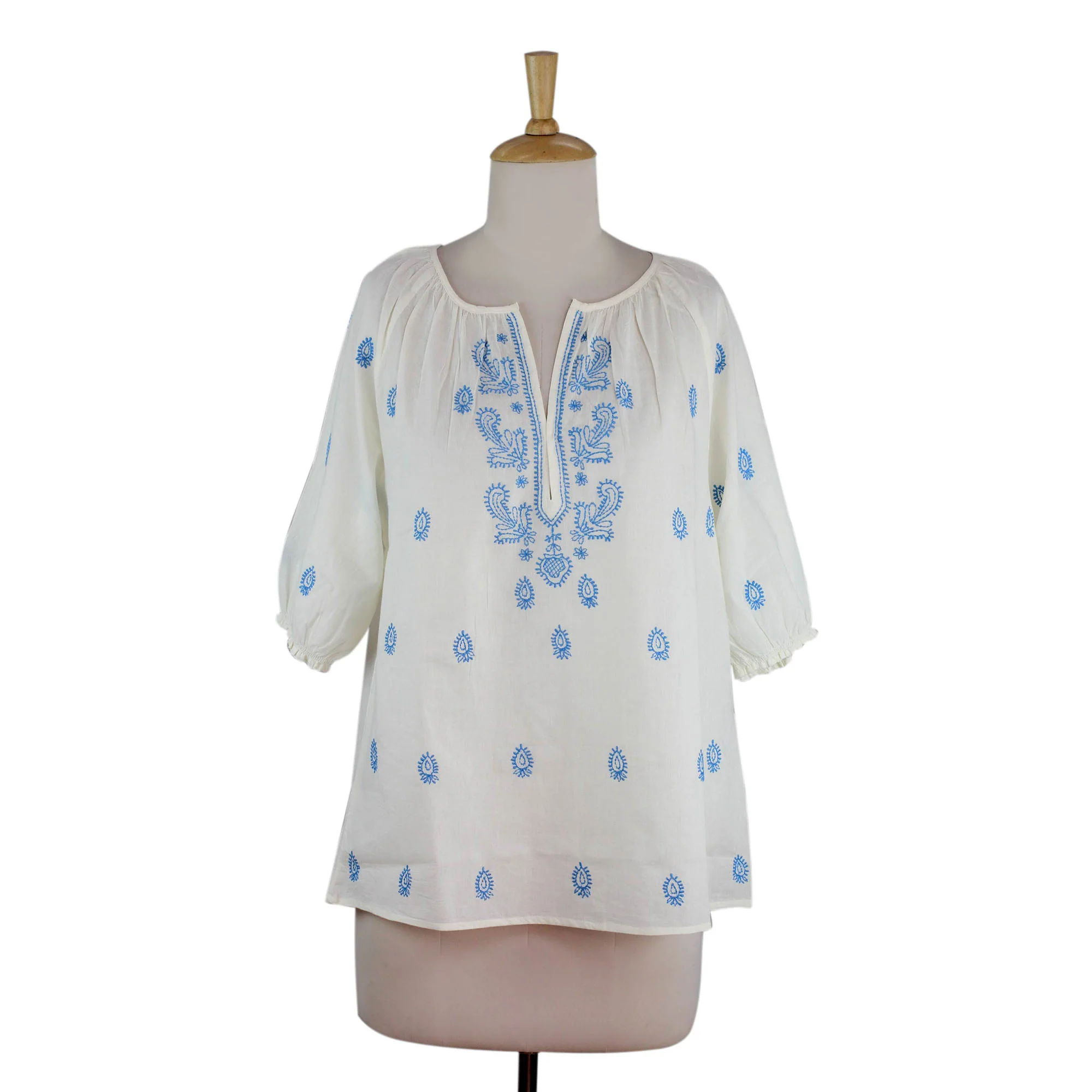 Majestic Blue & White Cotton Top - Image 4