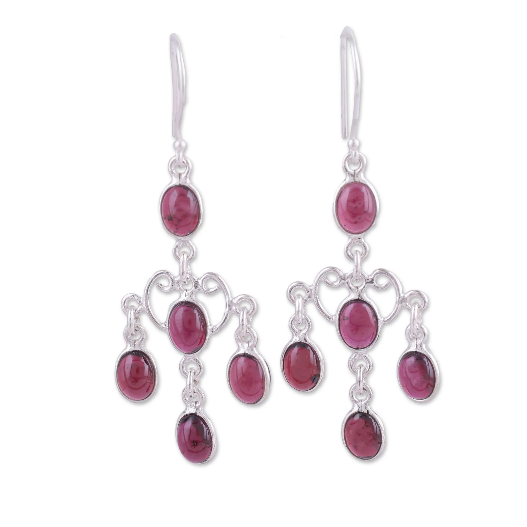 Majestic Cascade Oval Garnet Chandelier Earrings from India - Image 2