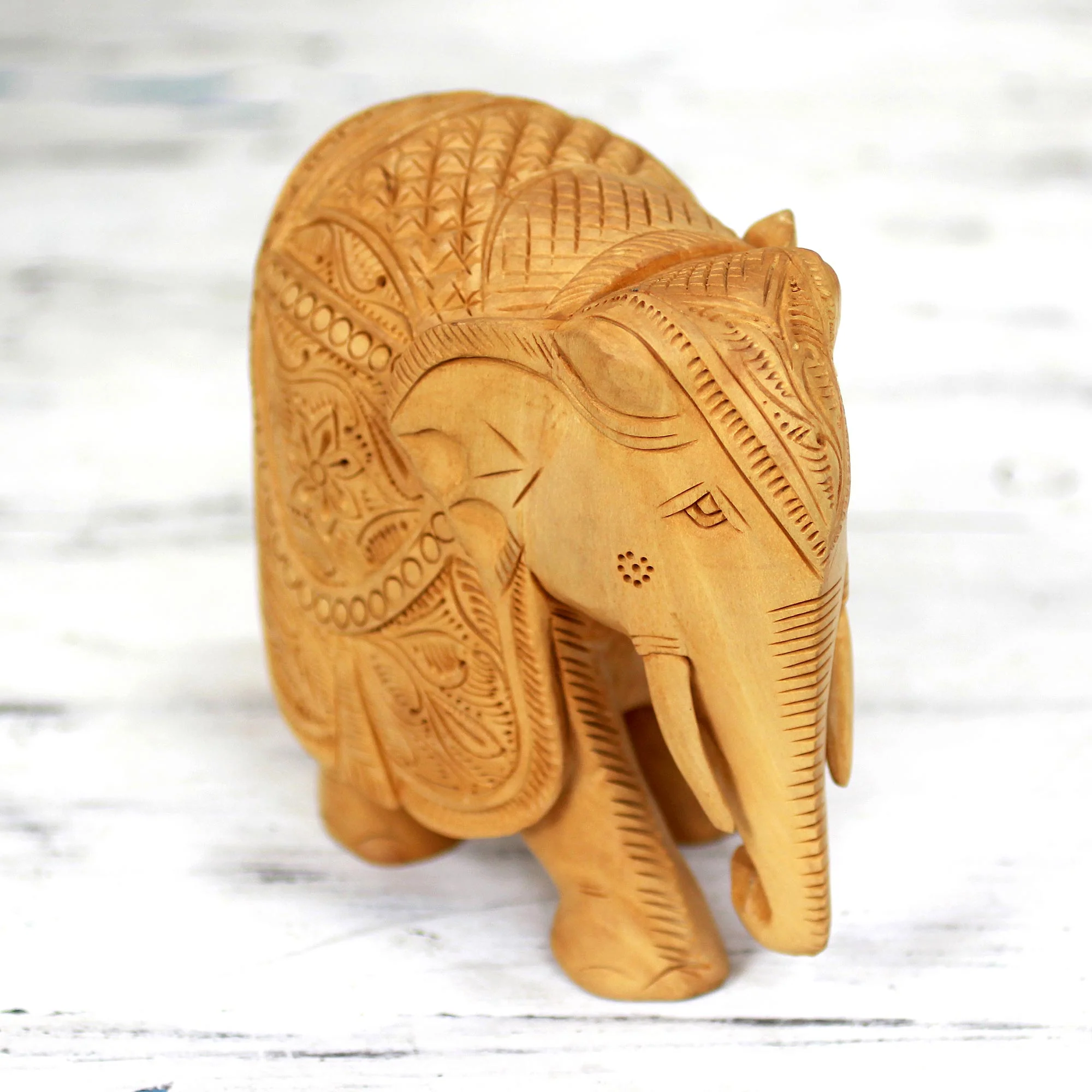 Majestic Elephant Wood Elephant Jali Sculpture (6 Inch) - Image 3