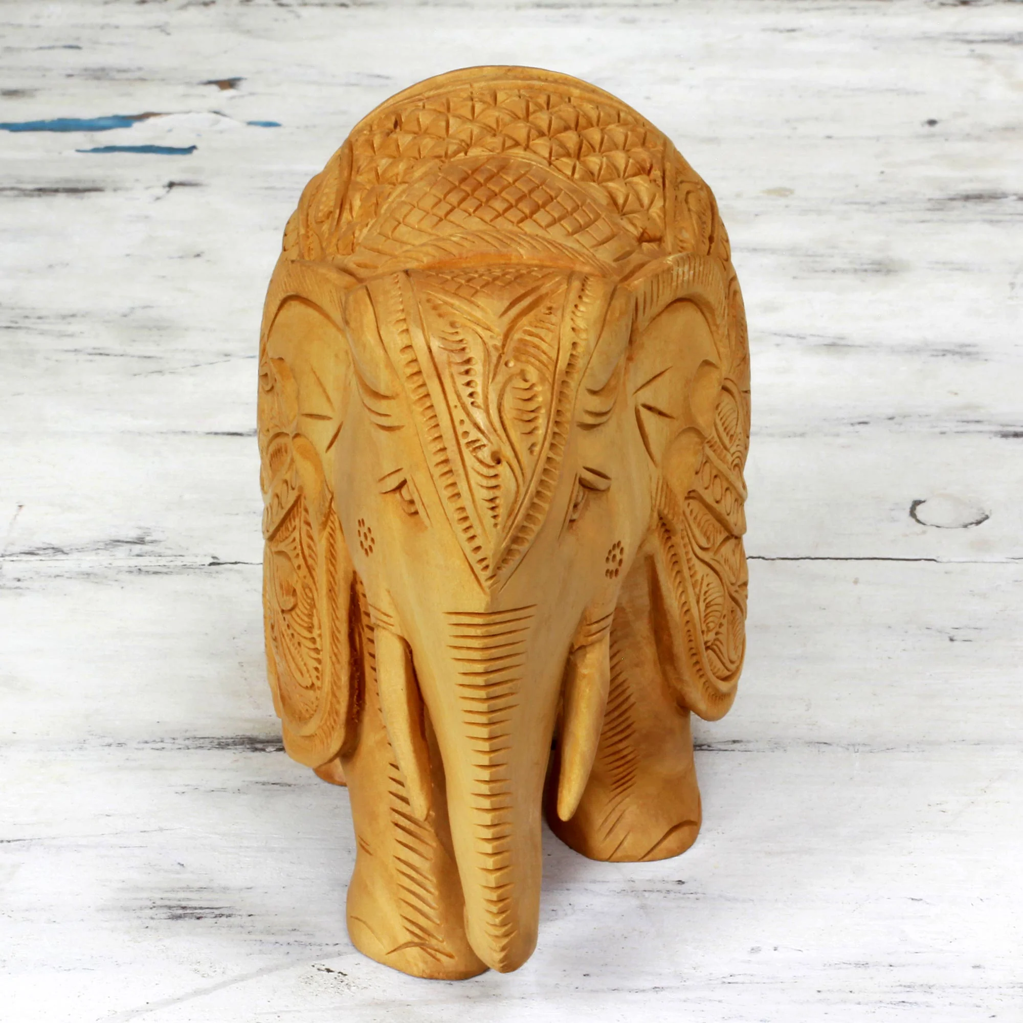 Majestic Elephant Wood Elephant Jali Sculpture (6 Inch) - Image 4