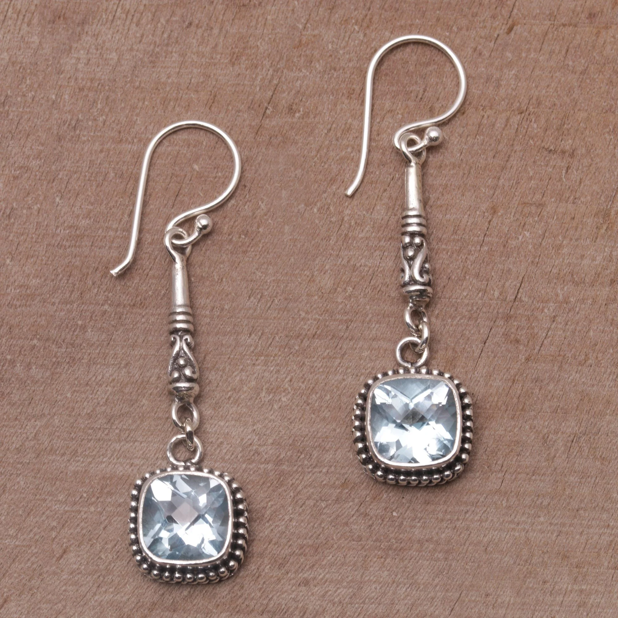 Majestic Gleam Faceted Blue Topaz and 925 Silver Dangle Earrings from Bali - Image 4