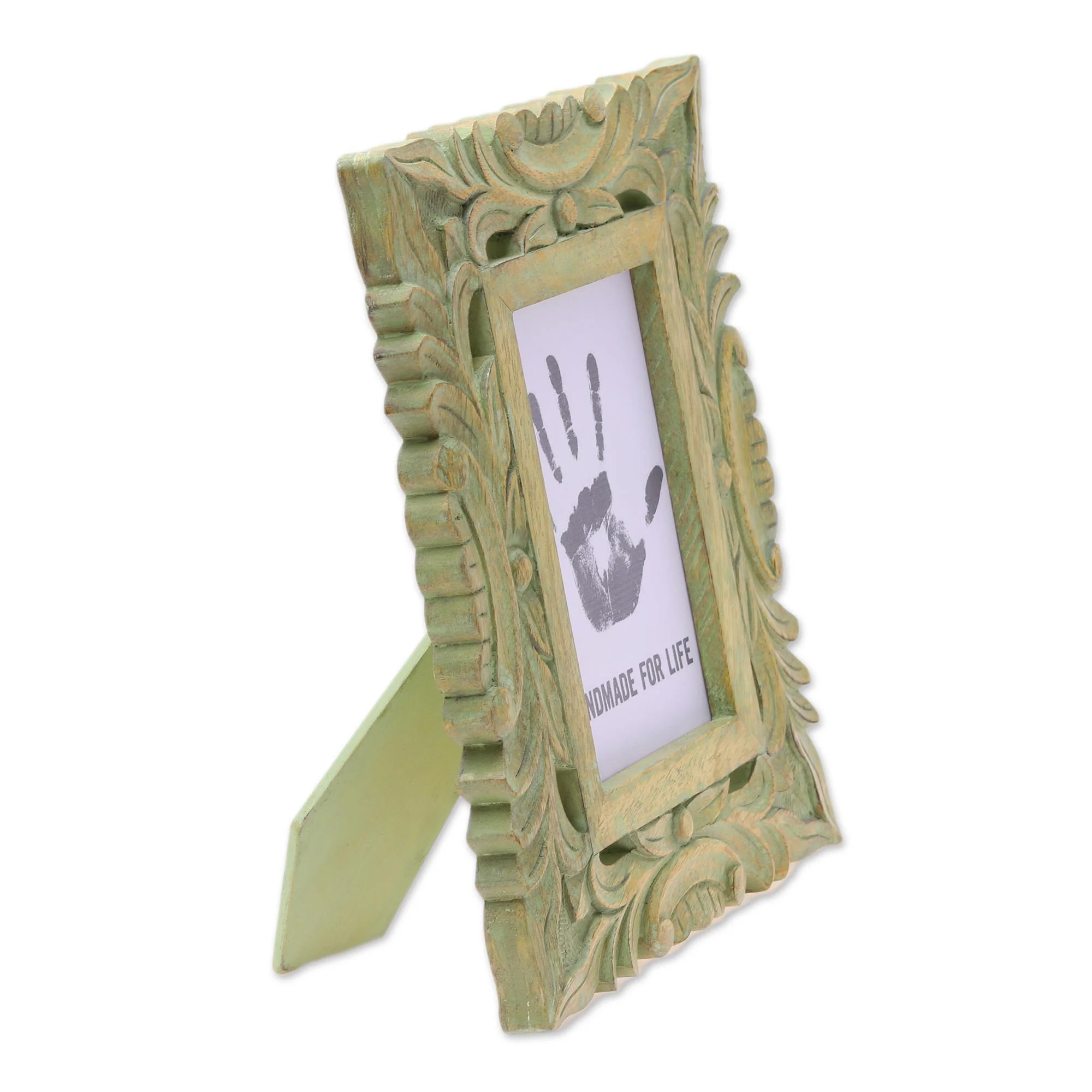 Majestic Leafy Vines Green Hand-Carved Rustic Leafy Vine 4x6 Photo Frame - Image 4