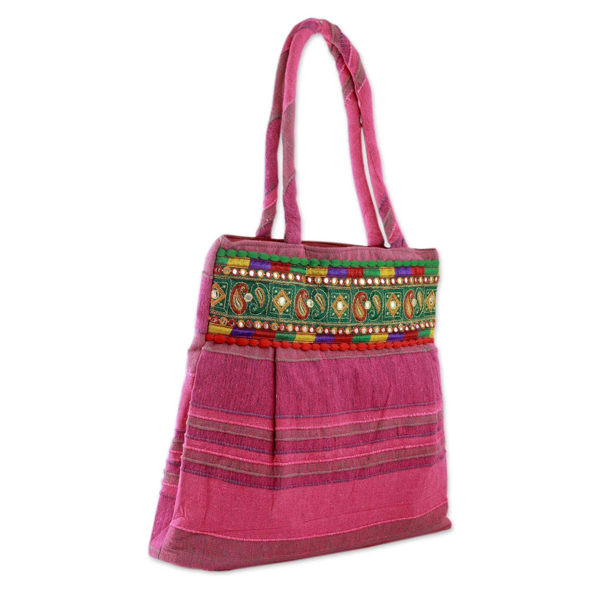 Majestic Pink Pink Cotton Shoulder Bag with Multicolor Embroidery - Image 3