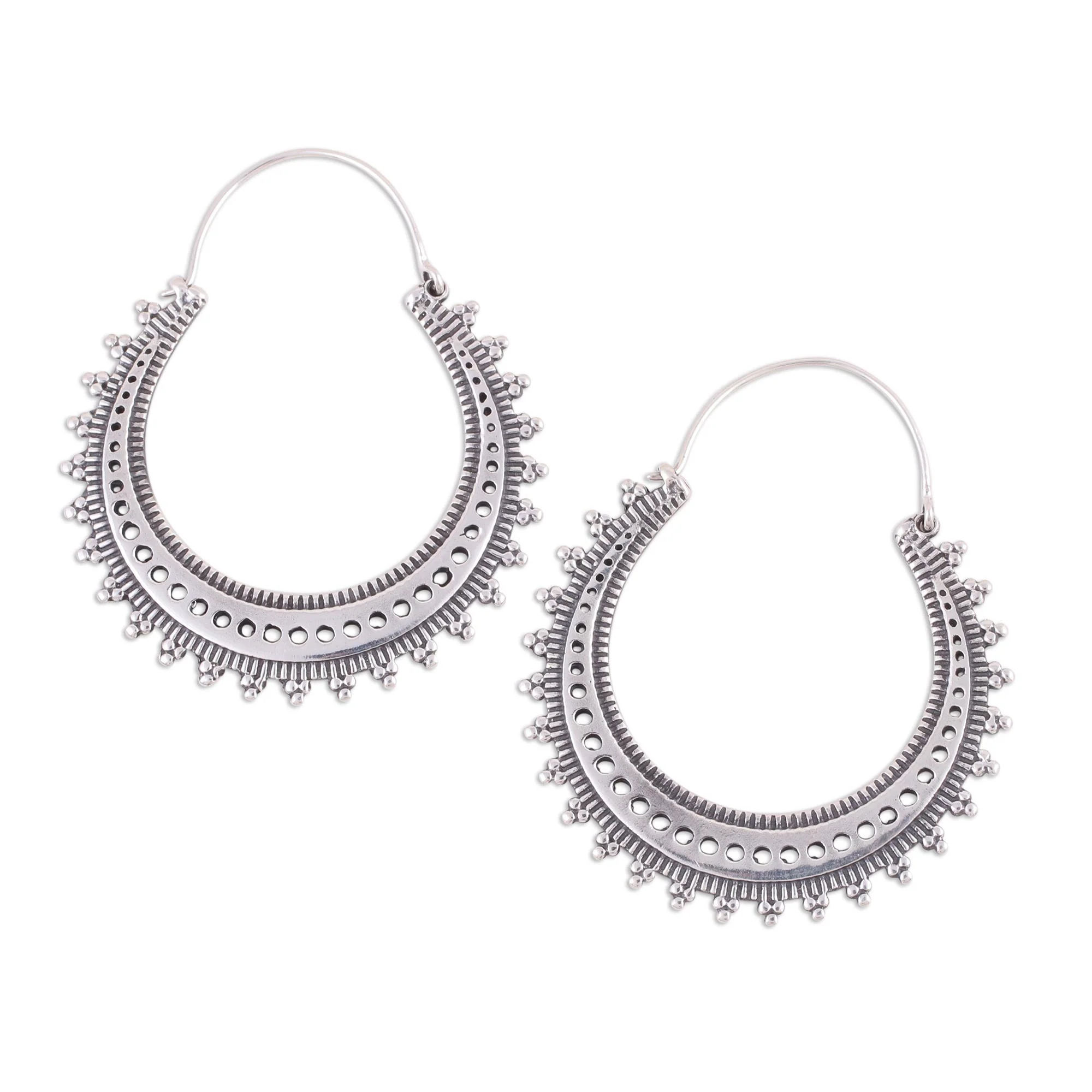 Majestic Sunshine Pretty Indian Style Sterling Silver Hoop Earrings - Image 4