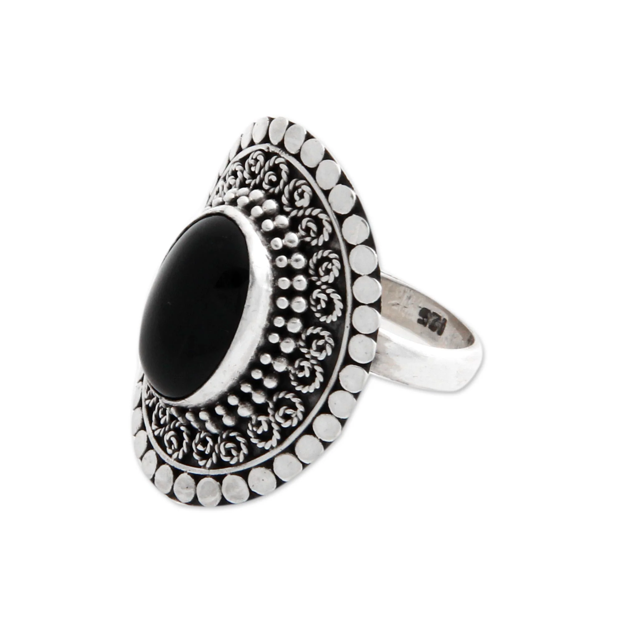Majesty Halo Sterling Silver and Onyx Cocktail Ring - Image 2
