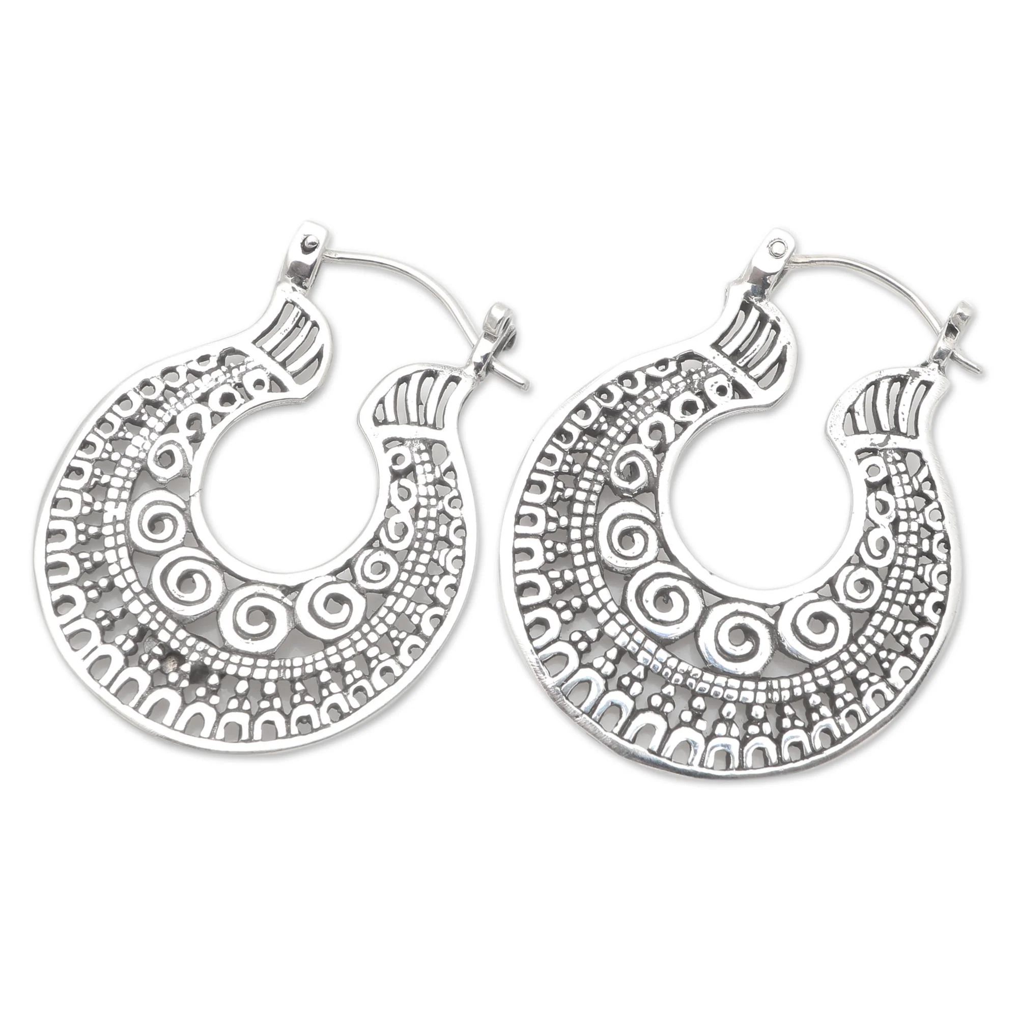 Making Waves Balinese Sterling Silver Hoop Earrings - Image 4