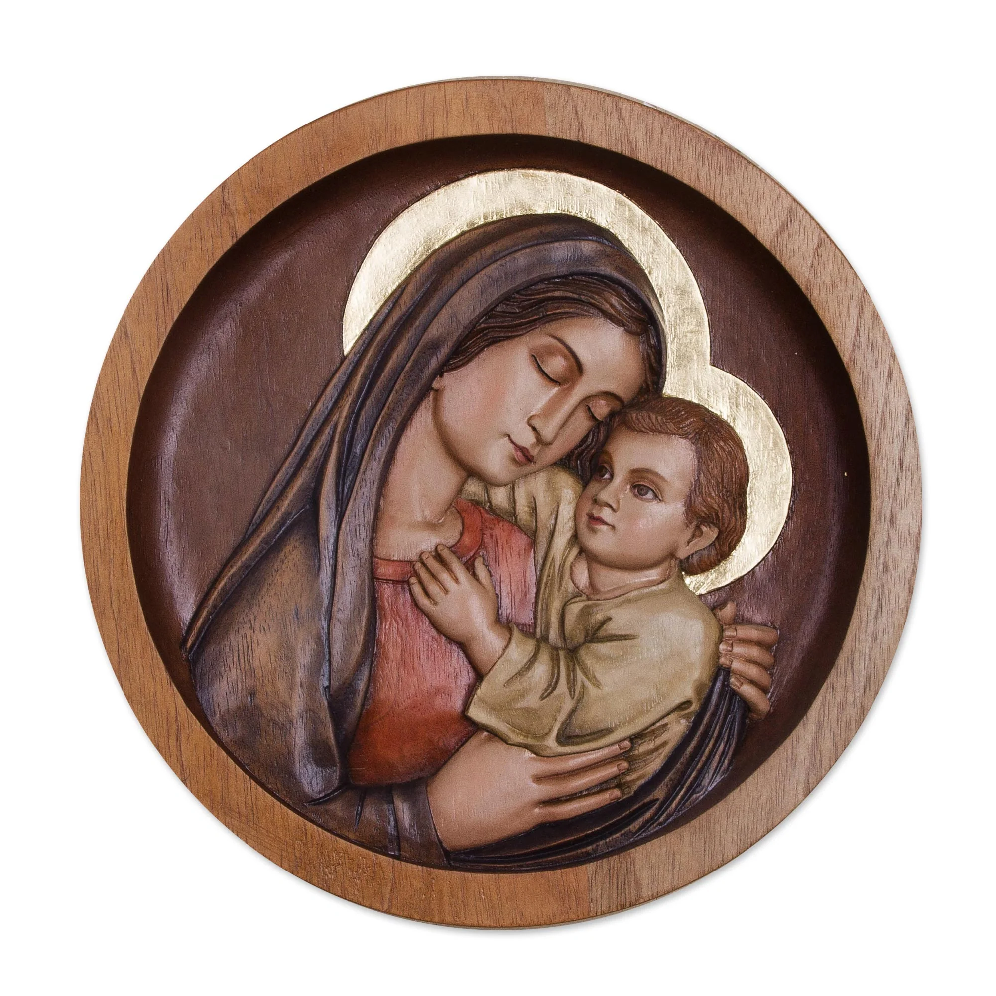 Mama Ashu Mary and Jesus Cedar Wood Relief Panel from Peru - Image 2
