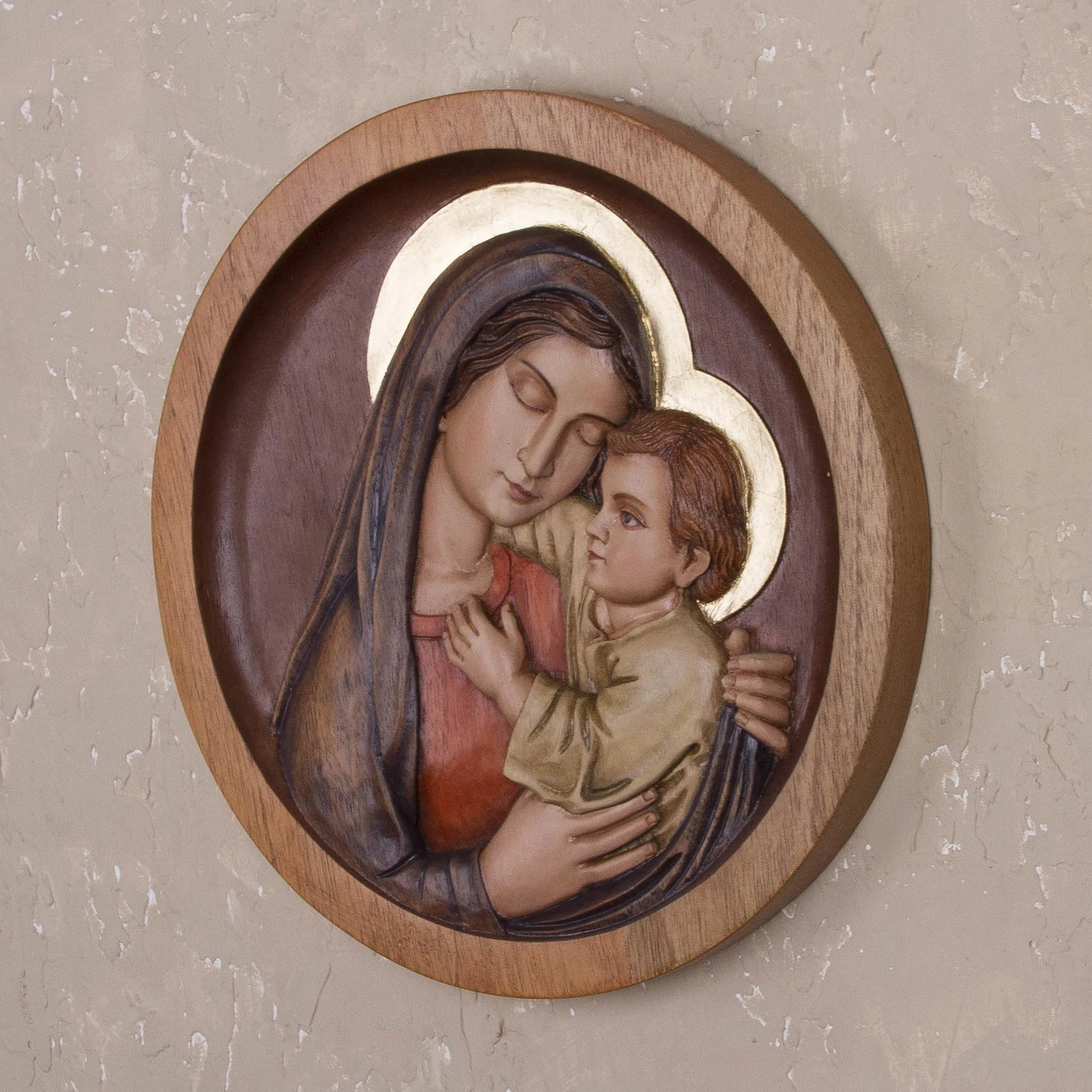 Mama Ashu Mary and Jesus Cedar Wood Relief Panel from Peru - Image 3