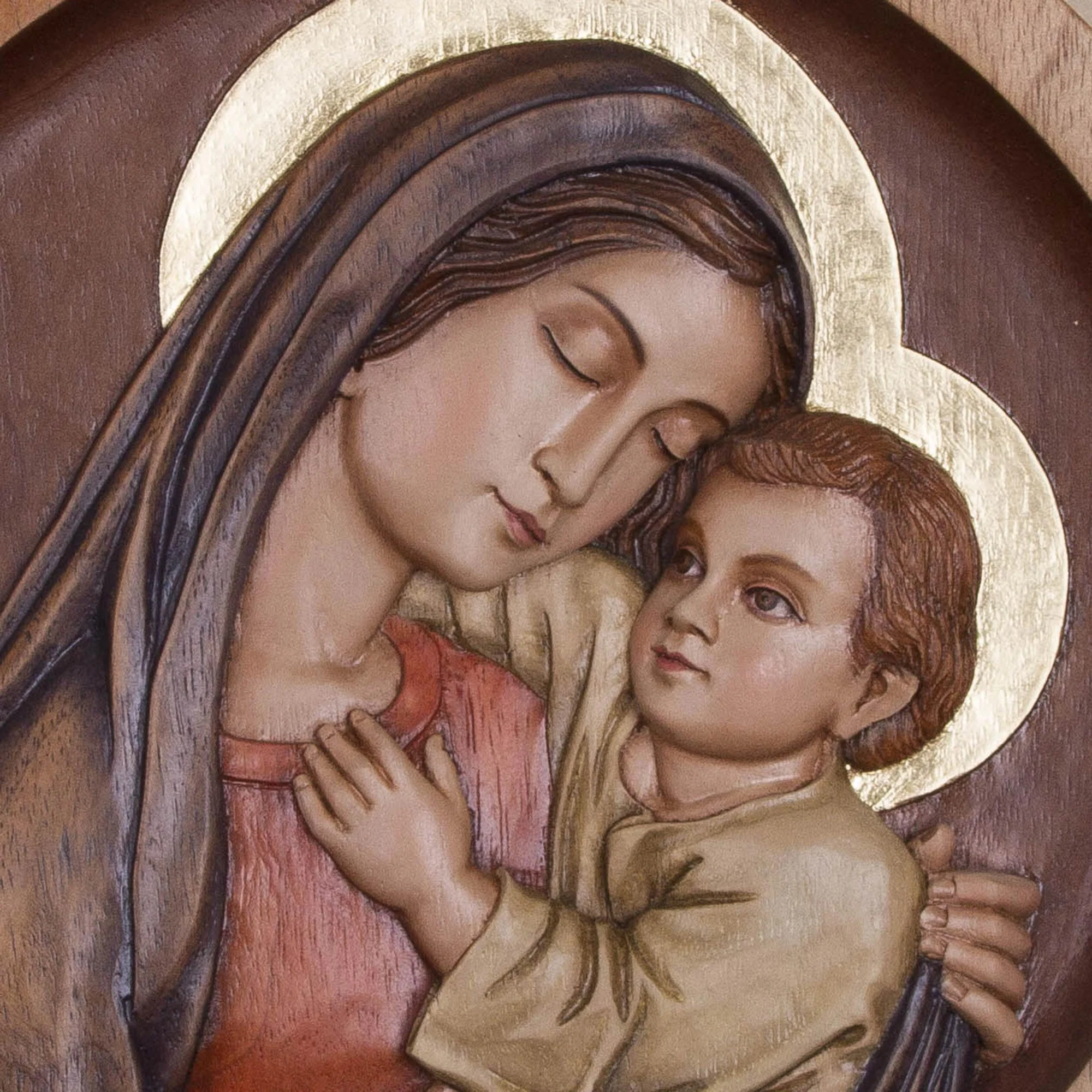 Mama Ashu Mary and Jesus Cedar Wood Relief Panel from Peru - Image 4
