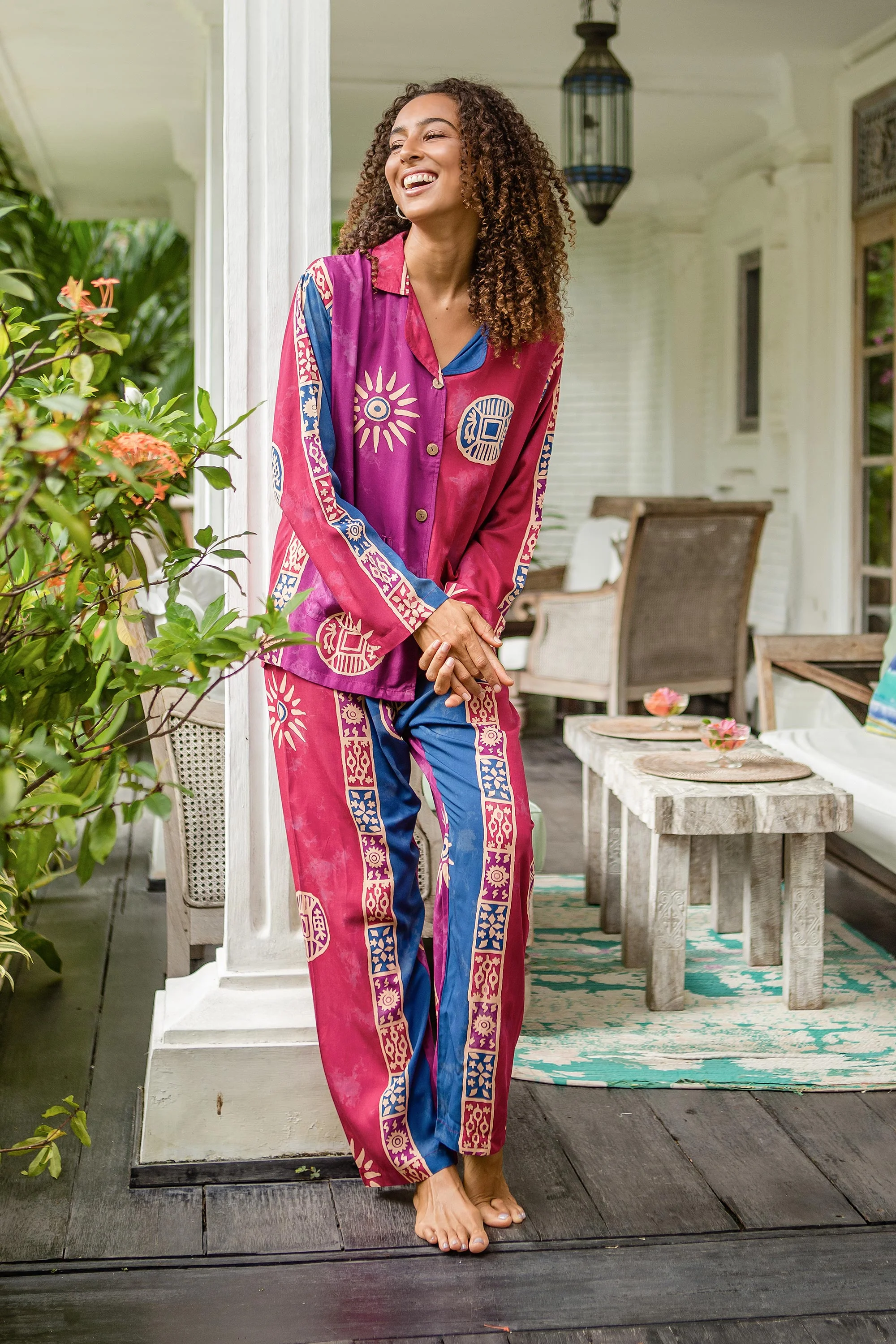 Mandala Dreams Hand-Stamped Pajama Set with Mandala Motif - Image 3