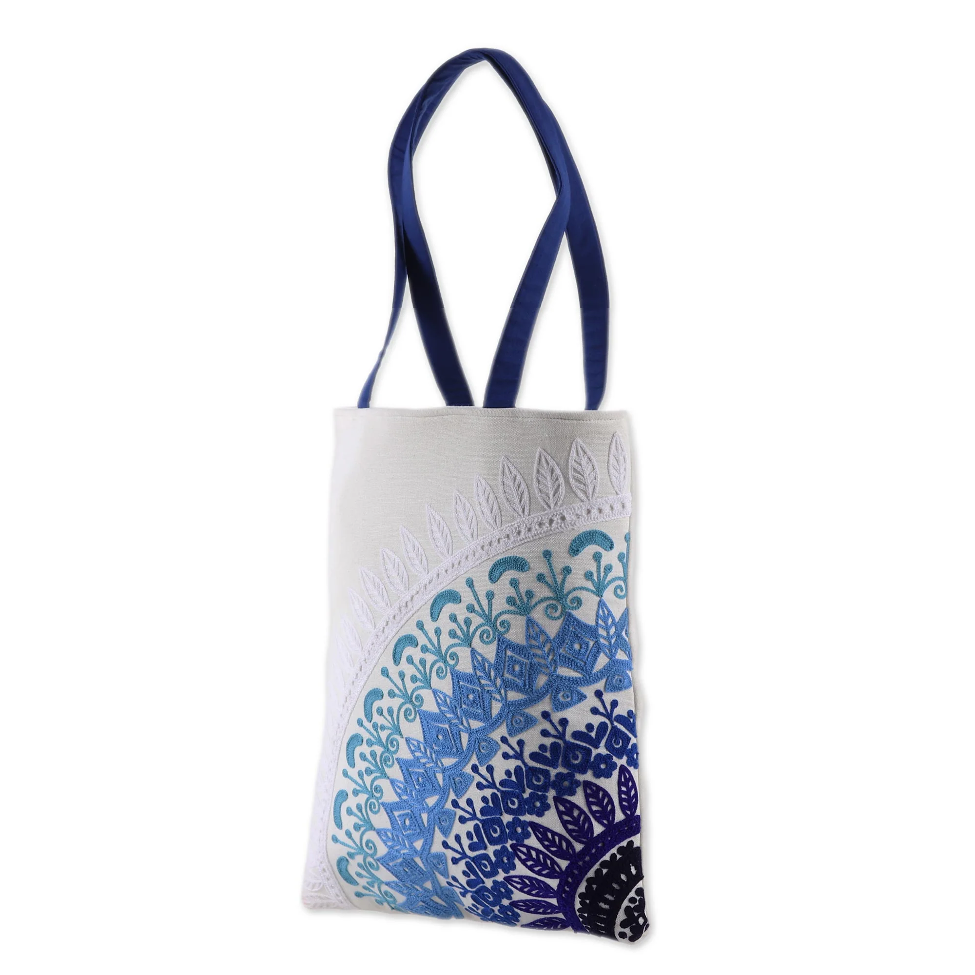 Mandala Fusion Embroidered Mandala Motif Cotton Tote from India - Image 3