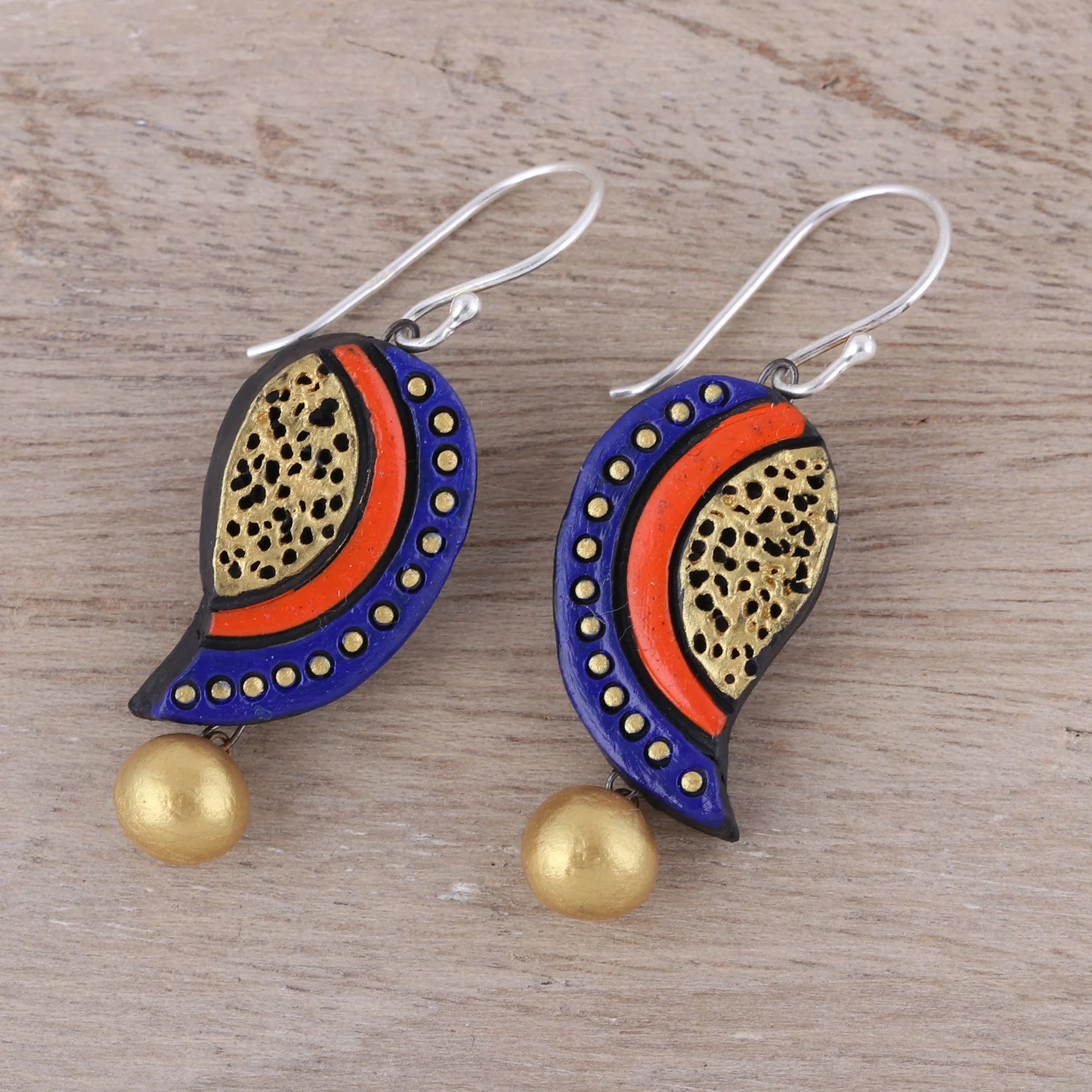 Mango Bliss Hand-Painted Ceramic Dangle Earrings Crafted in India - Image 3