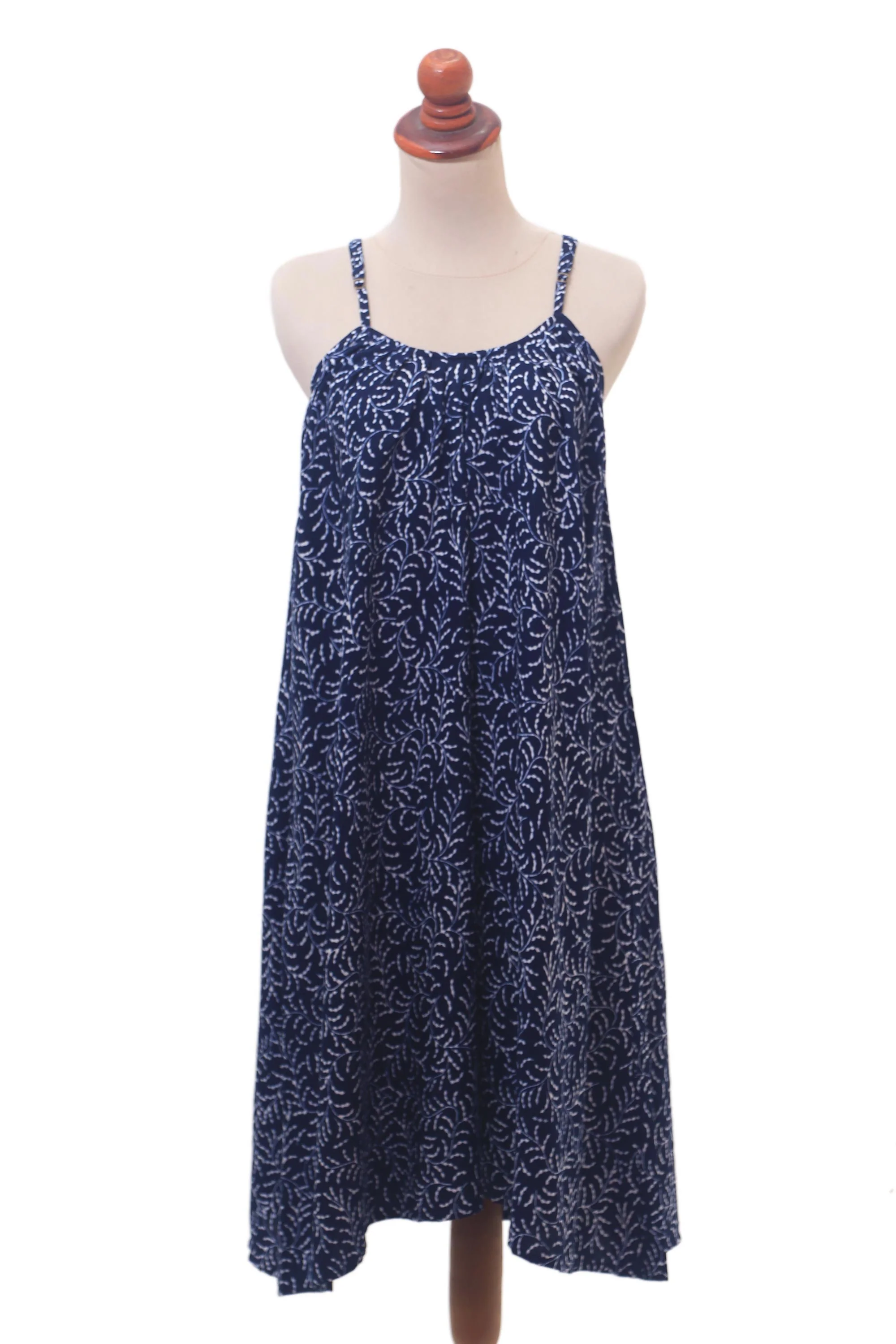 Many Leaves Batik Rayon Sundress in Midnight and White from Bali - Image 5