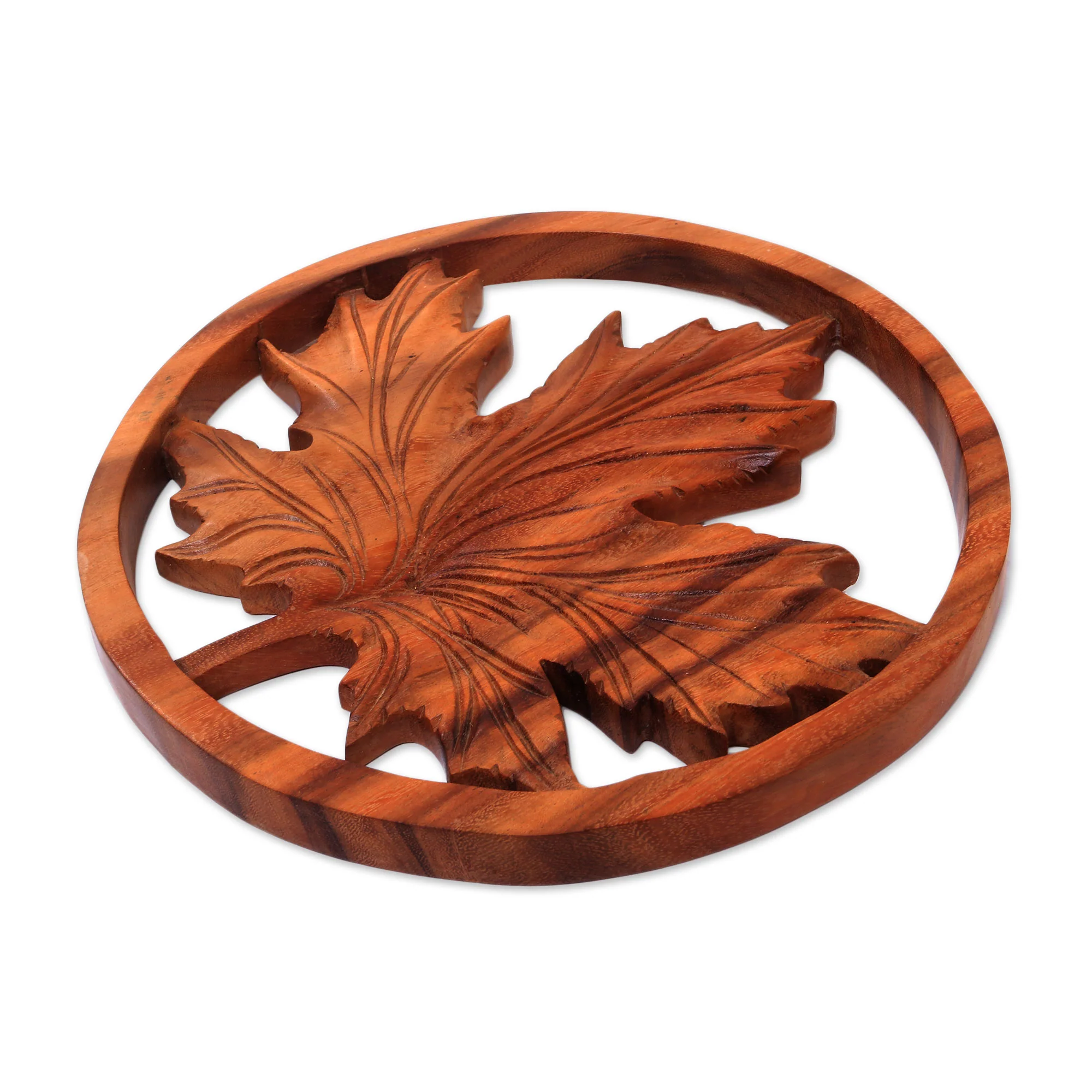 Maple Maple Leaf Suar Wood Relief Panel from Bali - Image 3