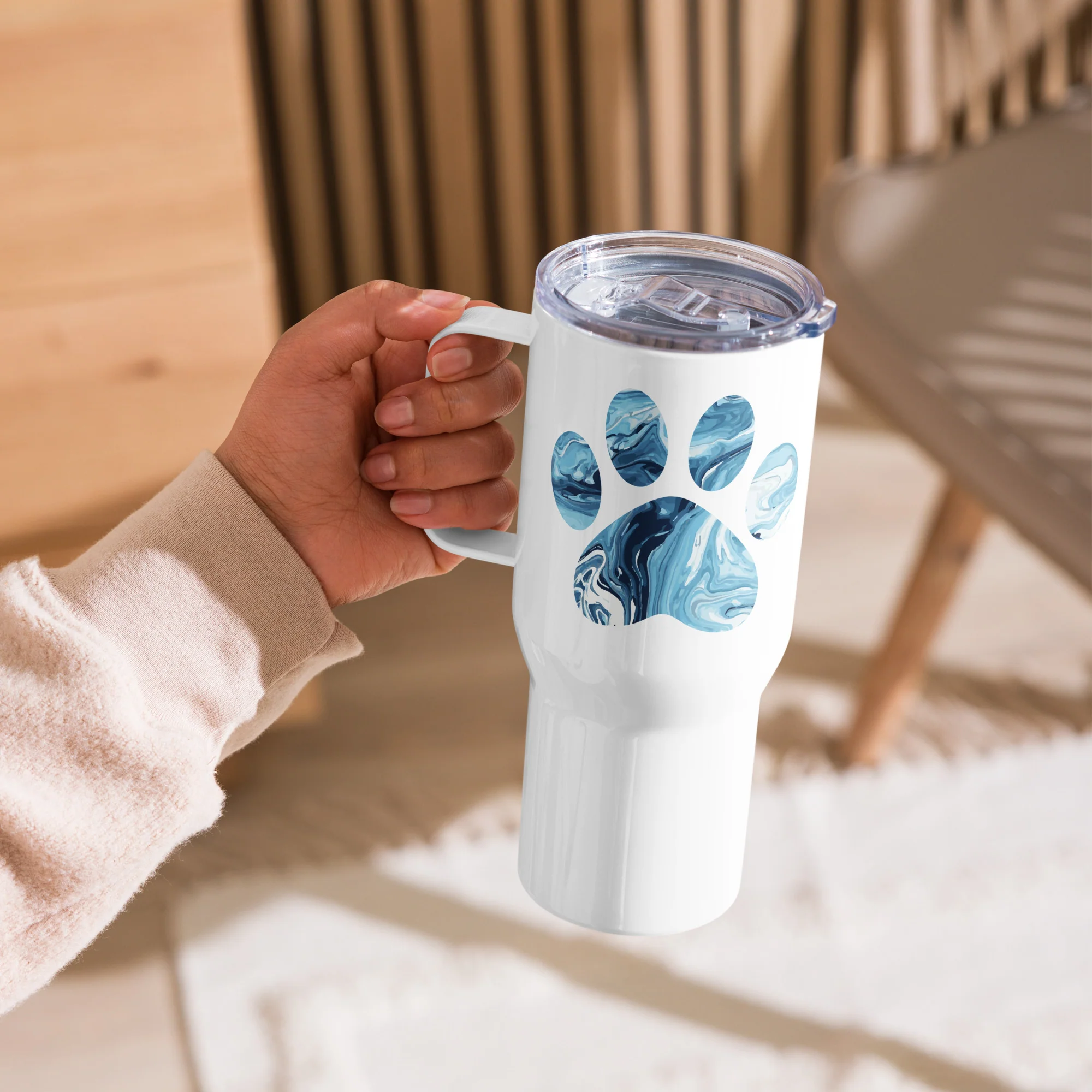 Marbled Paw 25oz Handle Tumbler Travel Mug - Image 2