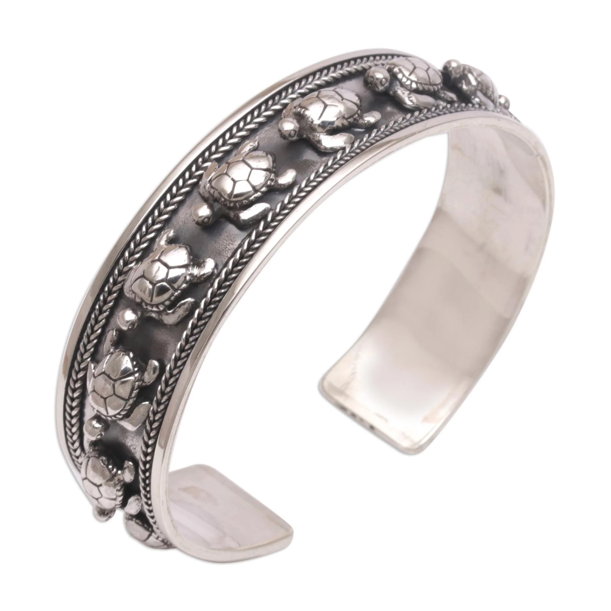 Marching Turtles Silver Cuff Bracelet - Image 2