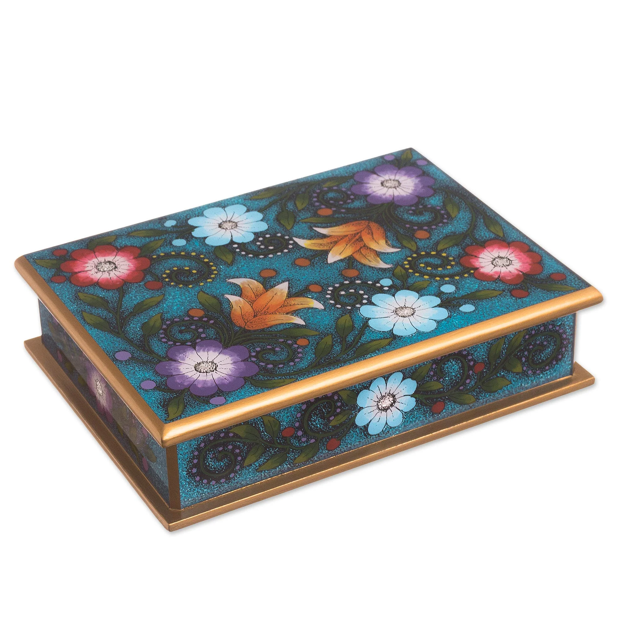Margarita Garden in Blue Floral Reverse-Painted Glass Decorative Box in Blue - Image 2