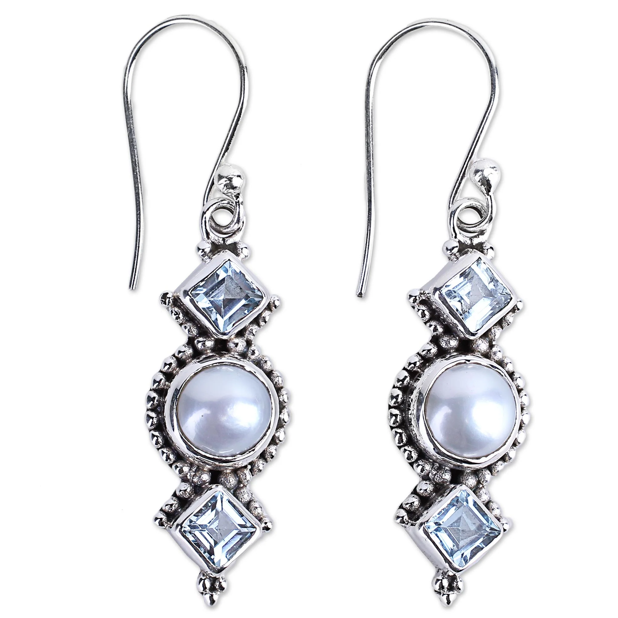 Marine Allure Gemstone & Pearl Earrings - Image 2
