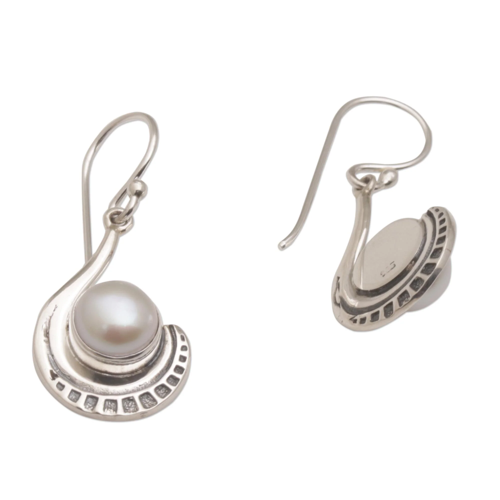 Marking Time Sterling Silver and Cultured Pearl Dangle Earrings - Image 5