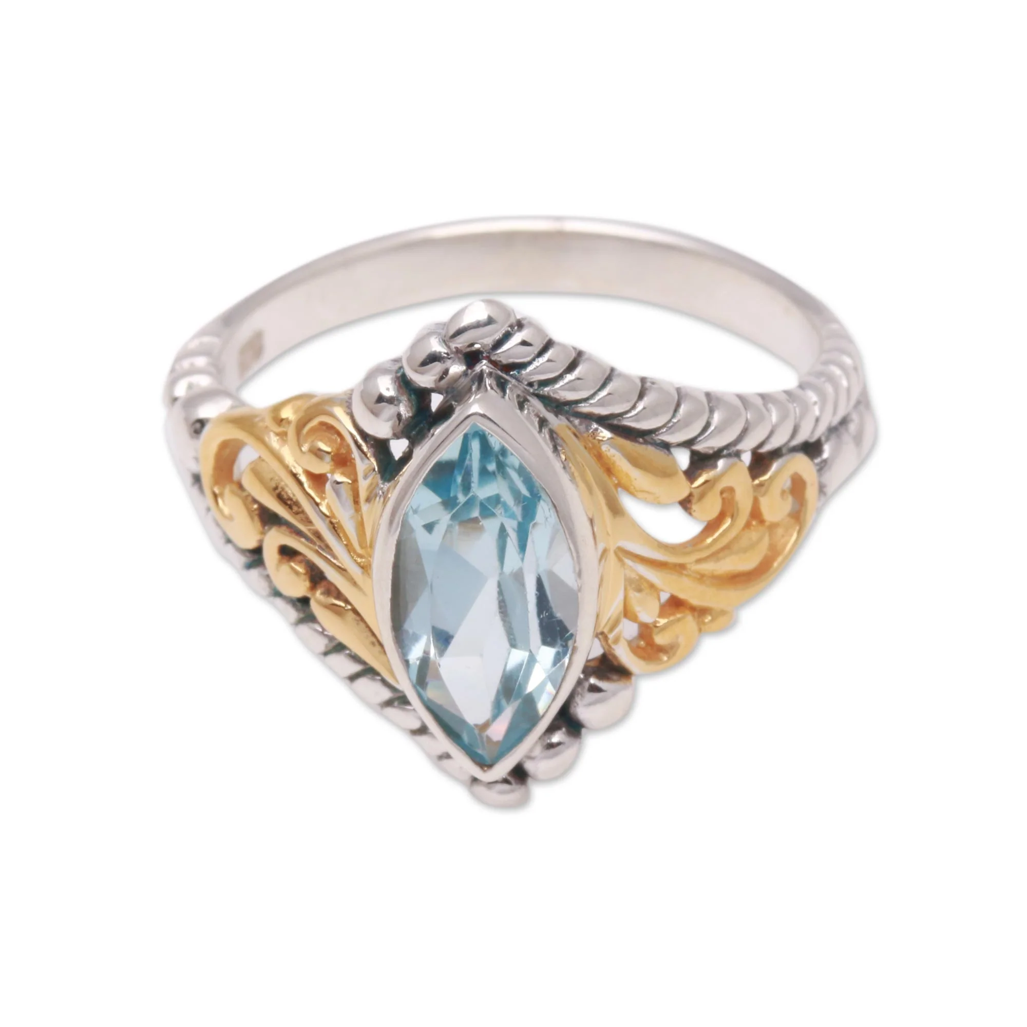 Marquise Order Gold Accented Marquise Blue Topaz Single-Stone Ring - Image 2