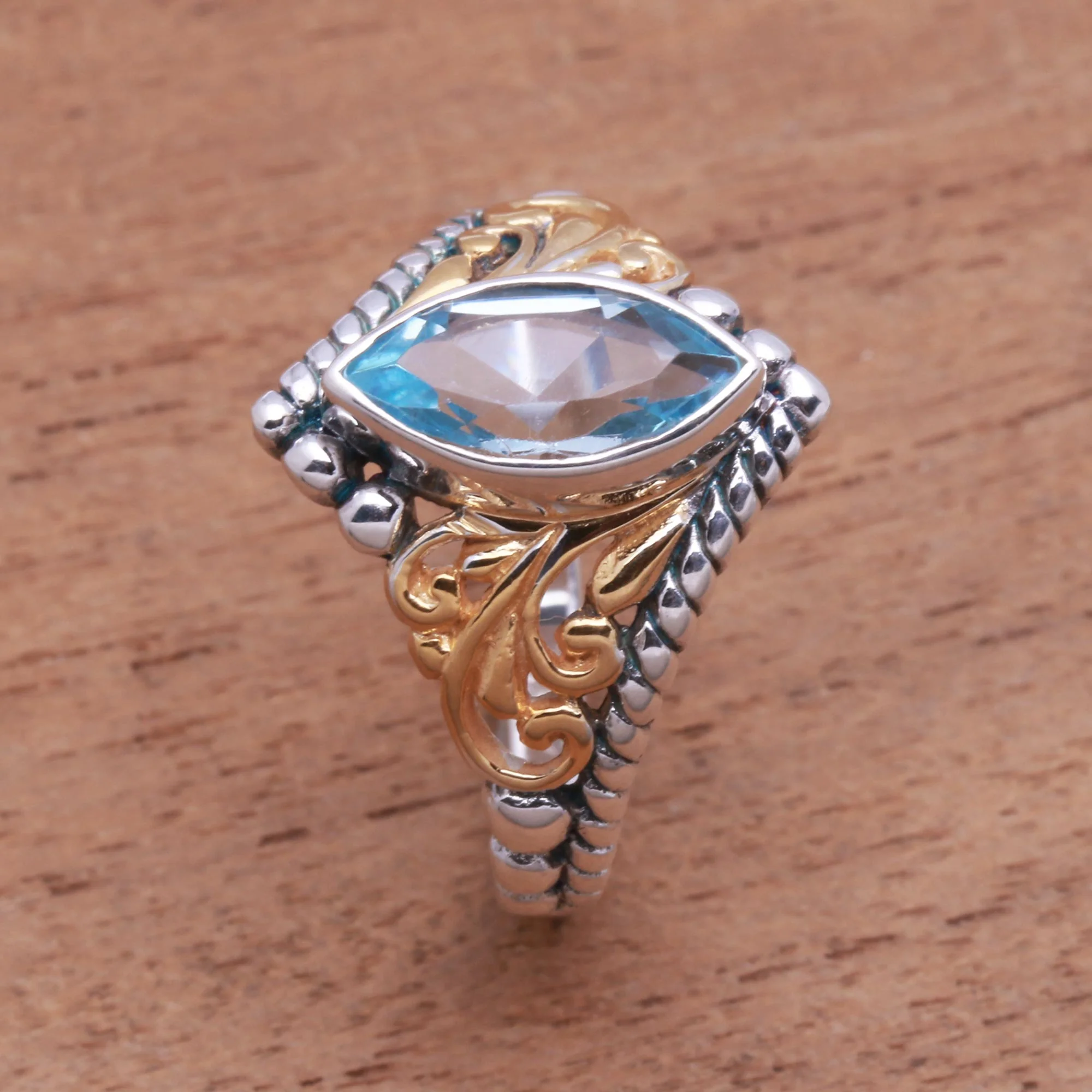 Marquise Order Gold Accented Marquise Blue Topaz Single-Stone Ring - Image 3
