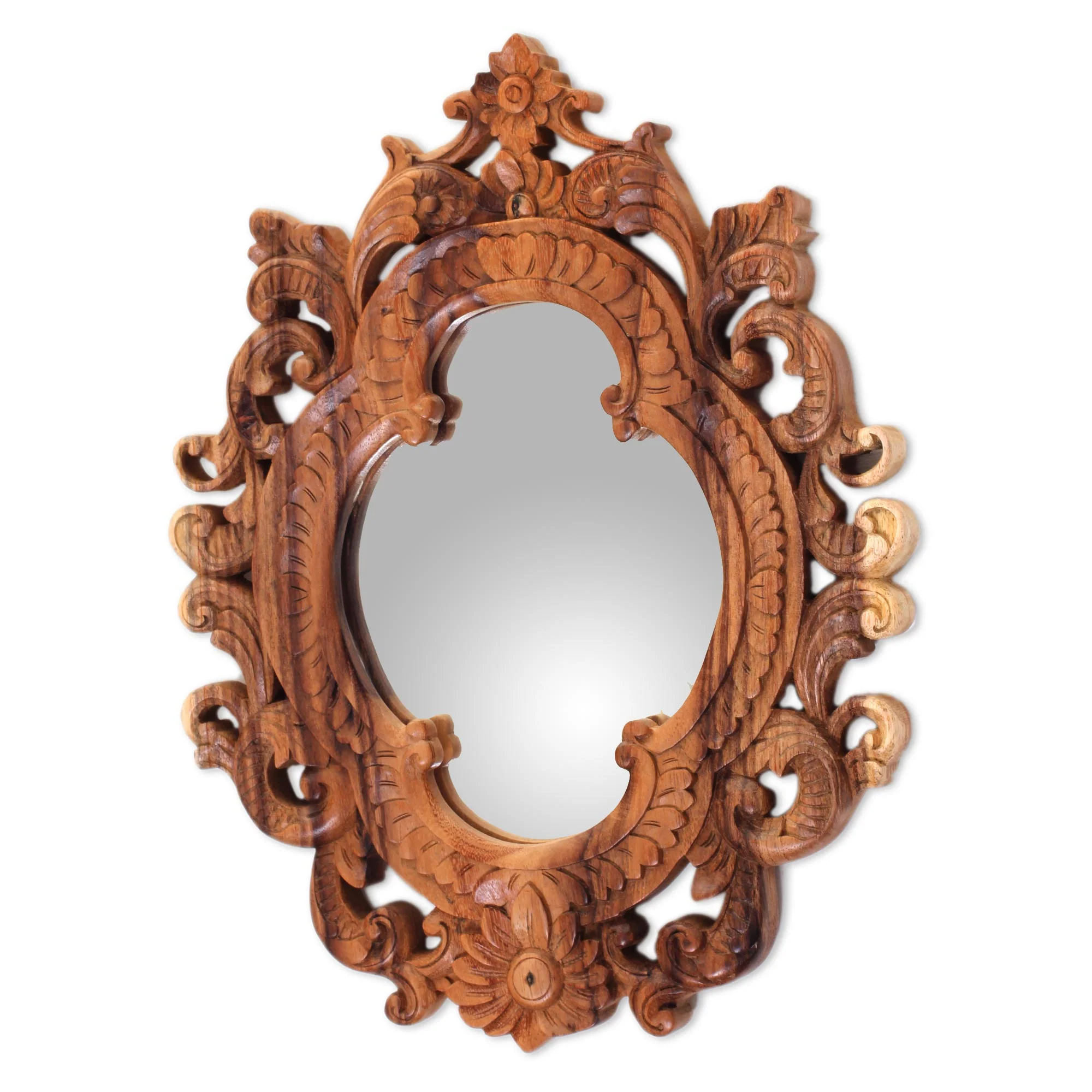 Mataram Rococo Ornate Rococo Style Carved Wood Mirror from Bali Artisan - Image 2