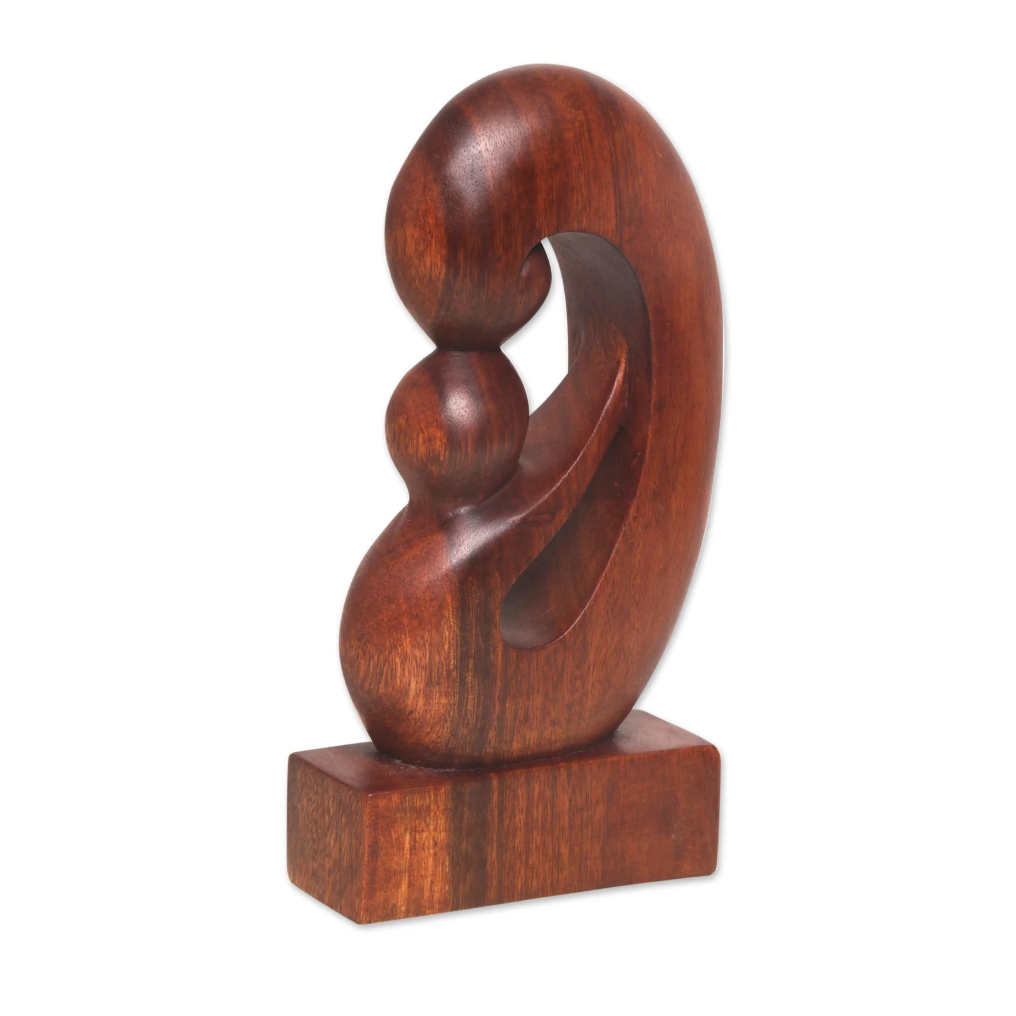 Maternal Embrace Curved Hand Carved Wood Sculpture - Image 3