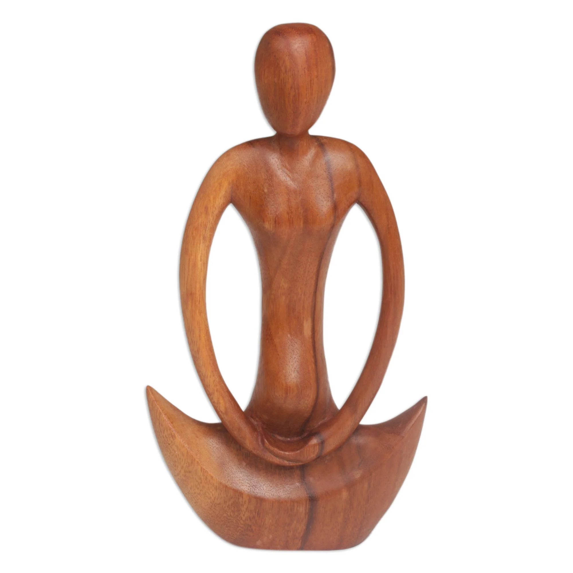 Maternal Meditation Handcrafted Suar Wood Meditation Sculpture from Bali - Image 2