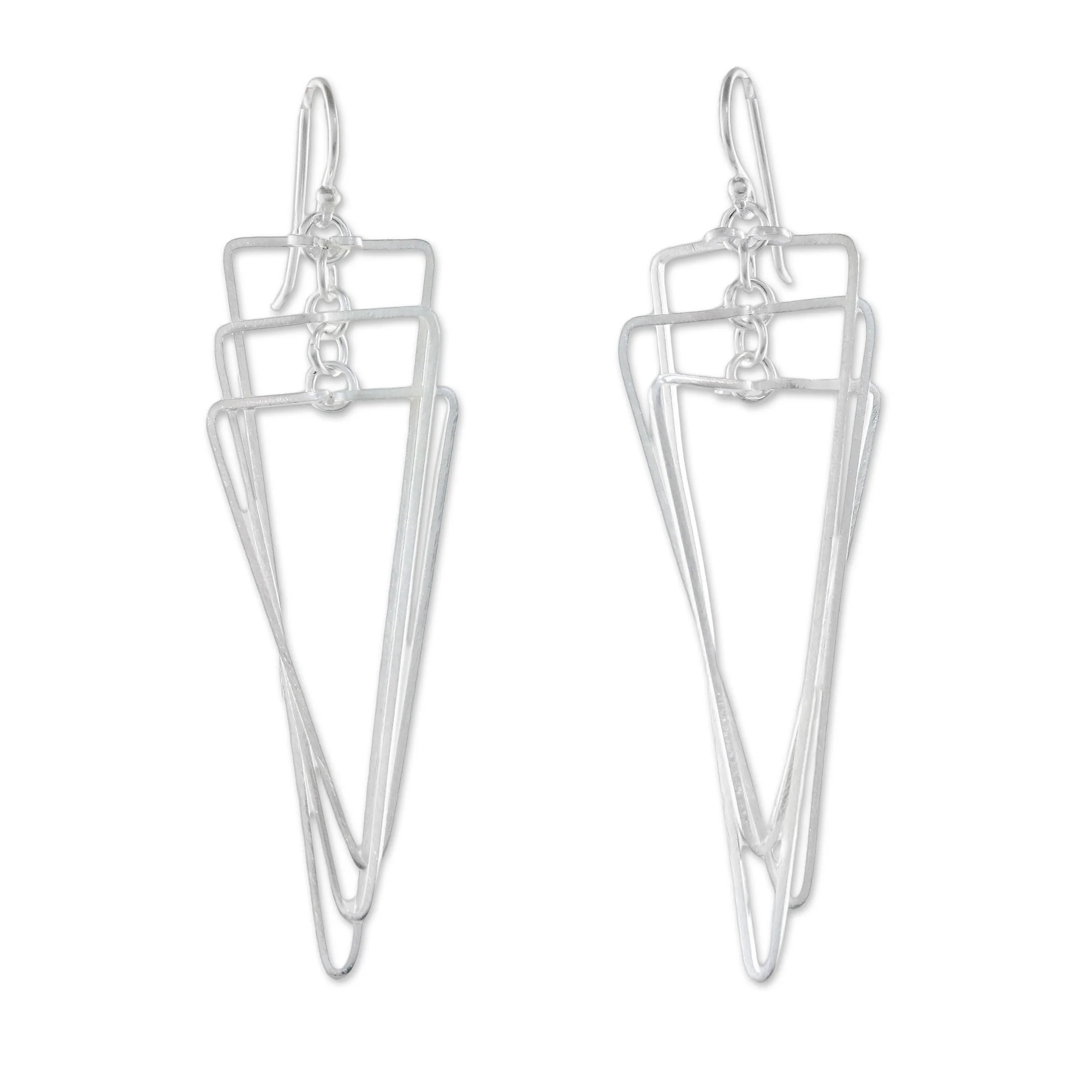 Matte Triangles Modern Triangular Sterling Silver Dangle Earrings - Image 2