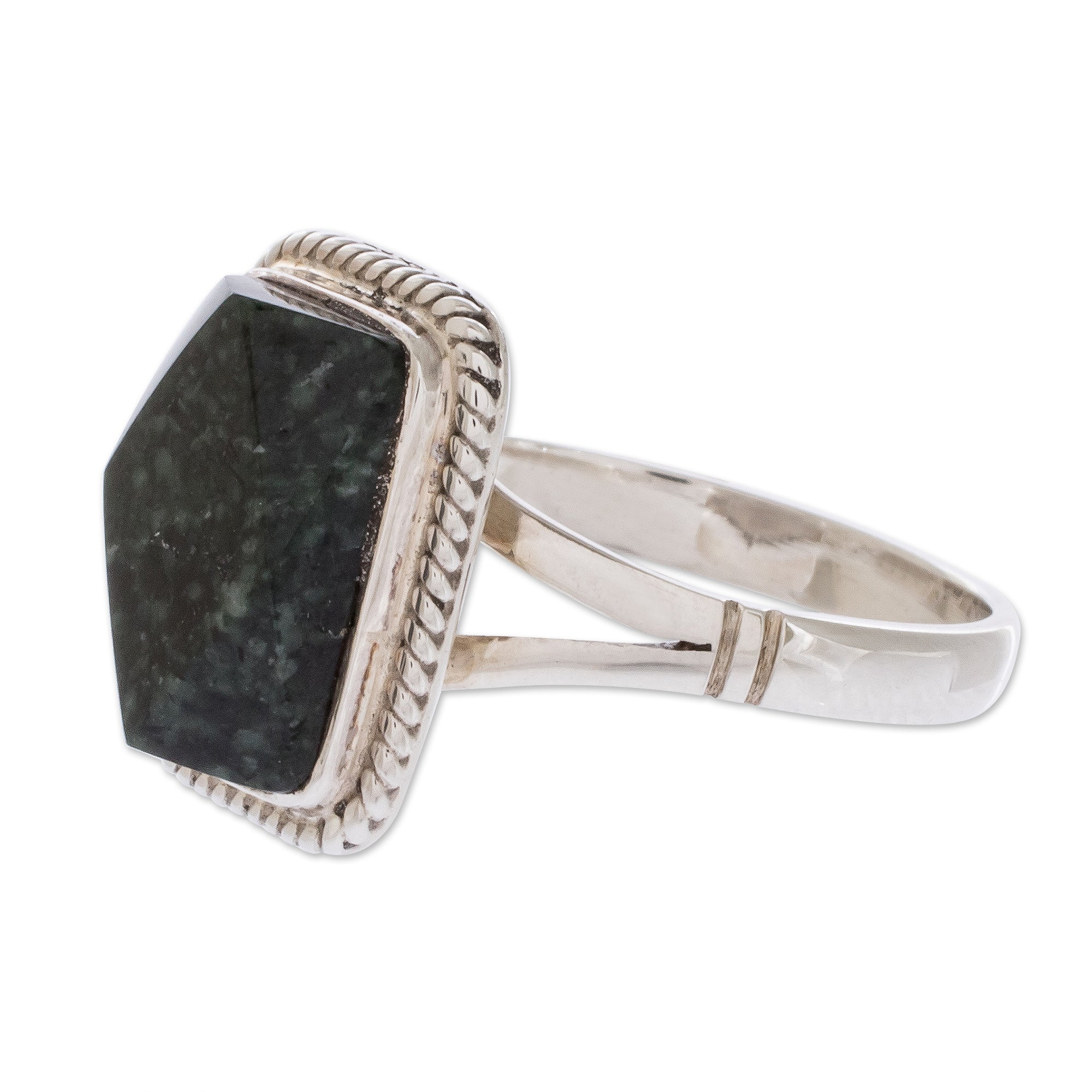 Maya Forest Princess Sterling Silver Cocktail Jade Ring - Image 4