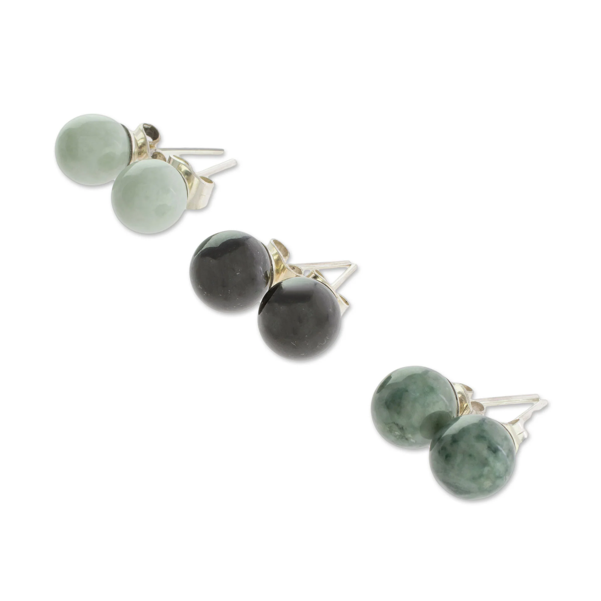 Maya Globes Set of 3 Mayan Jade Stud Earrings from Guatemala - Image 4