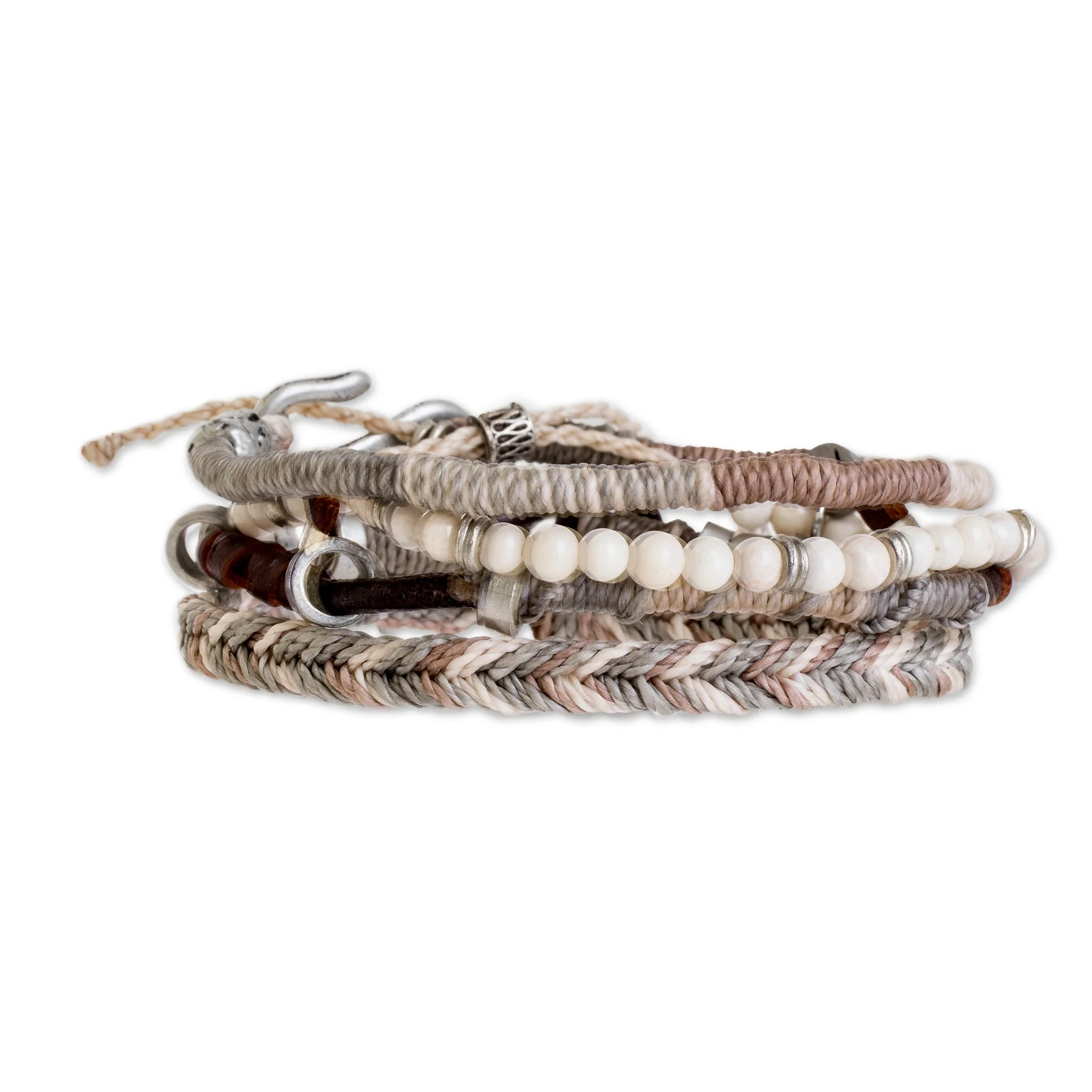 Maya Highlands Unisex Beige Macrame Bracelets (Set of 4) - Image 2