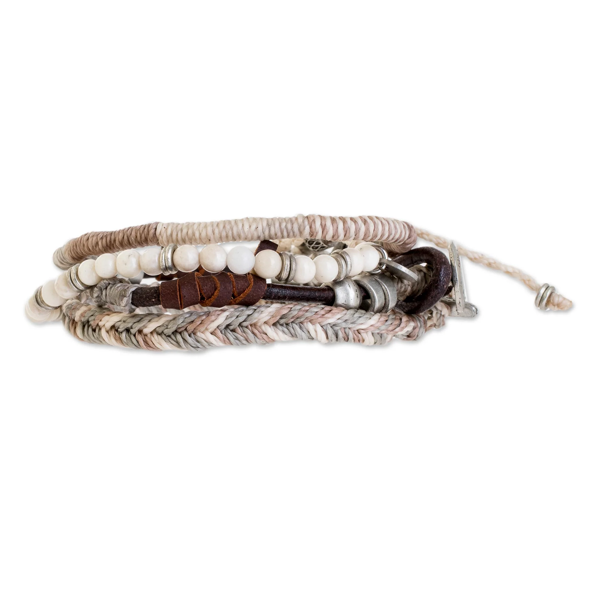 Maya Highlands Unisex Beige Macrame Bracelets (Set of 4) - Image 3