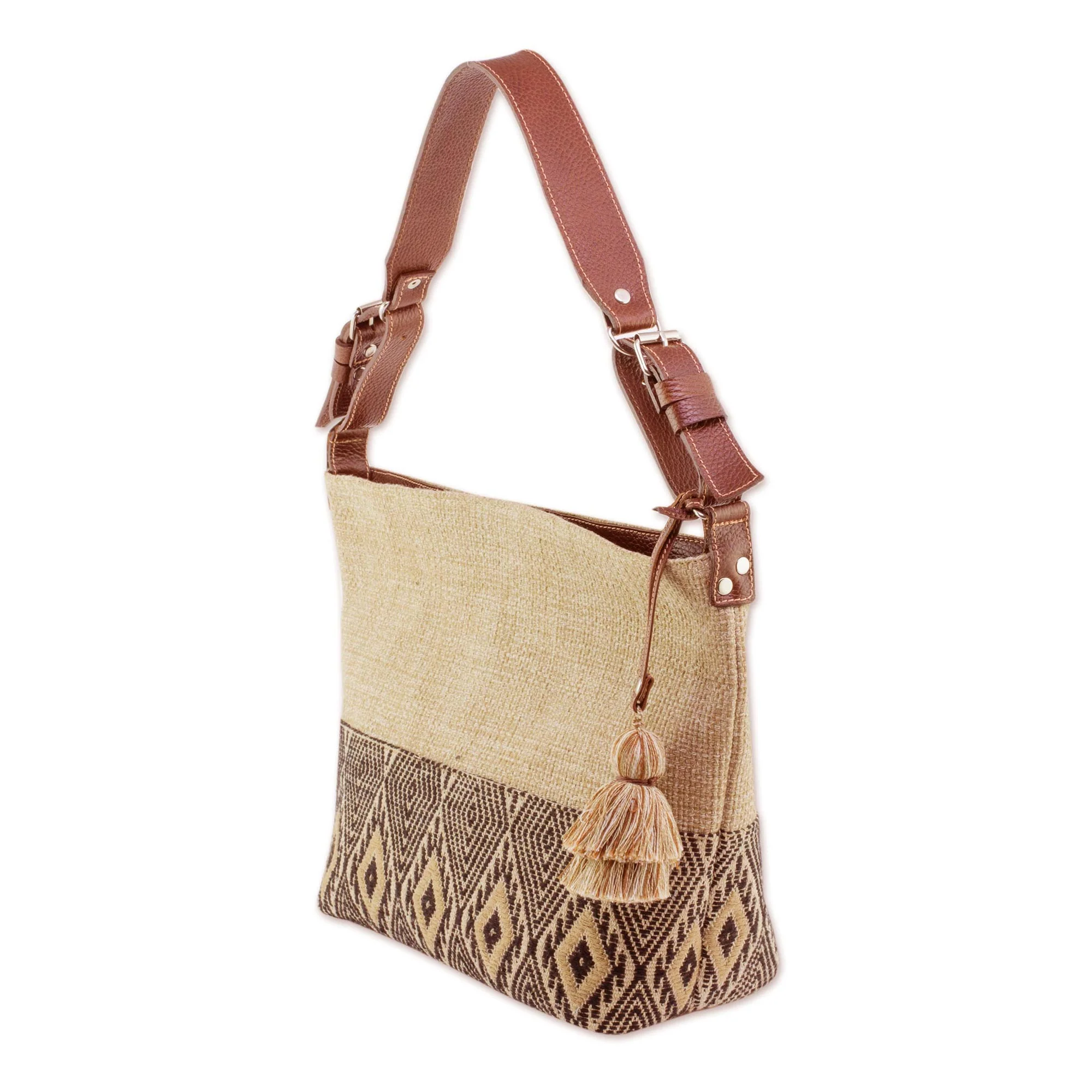Maya Ixcaco Leather Accent Cotton Shoulder Bag - Image 3