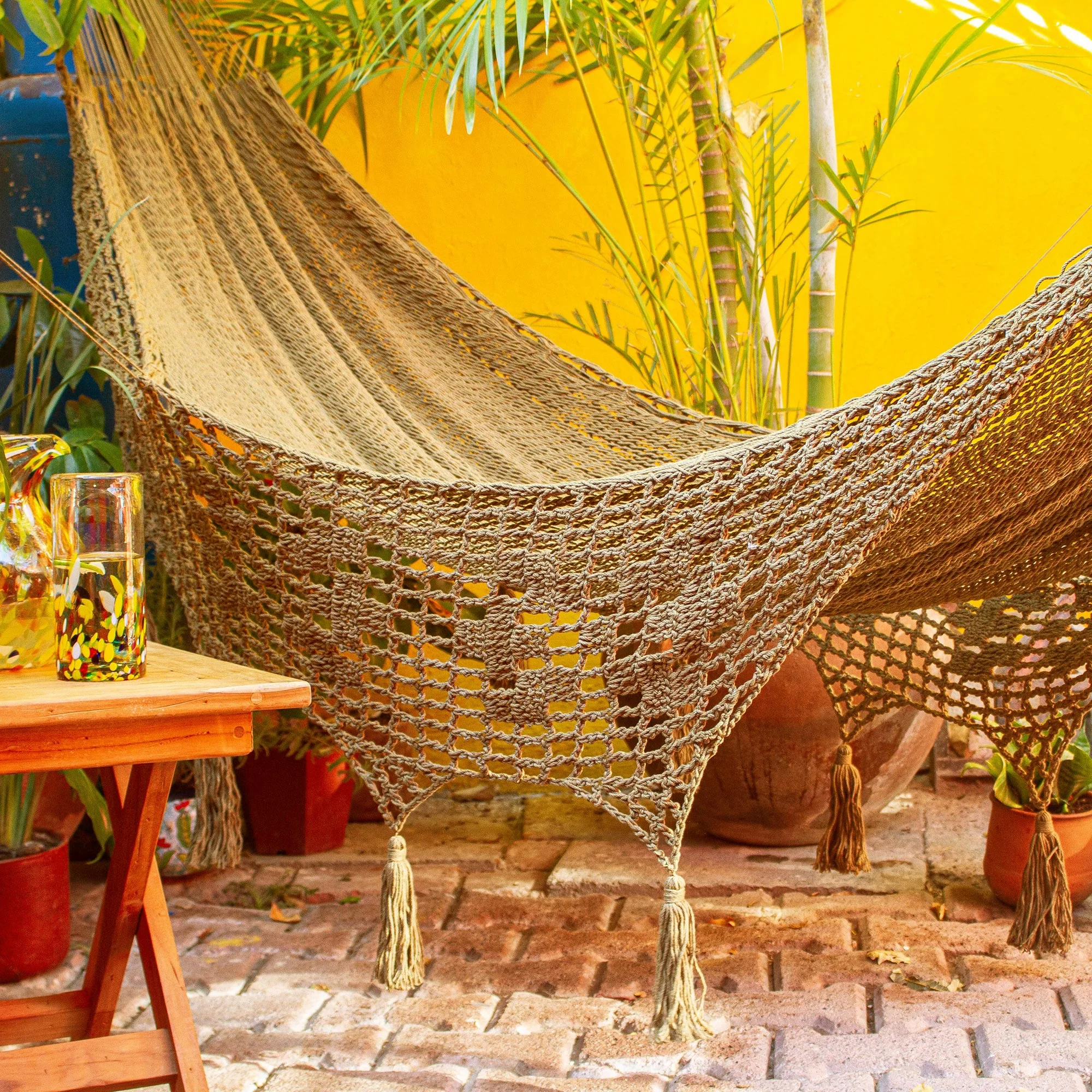 Maya Memories in Olive Macrame-Accented Cotton Hammock (Triple) - Image 3