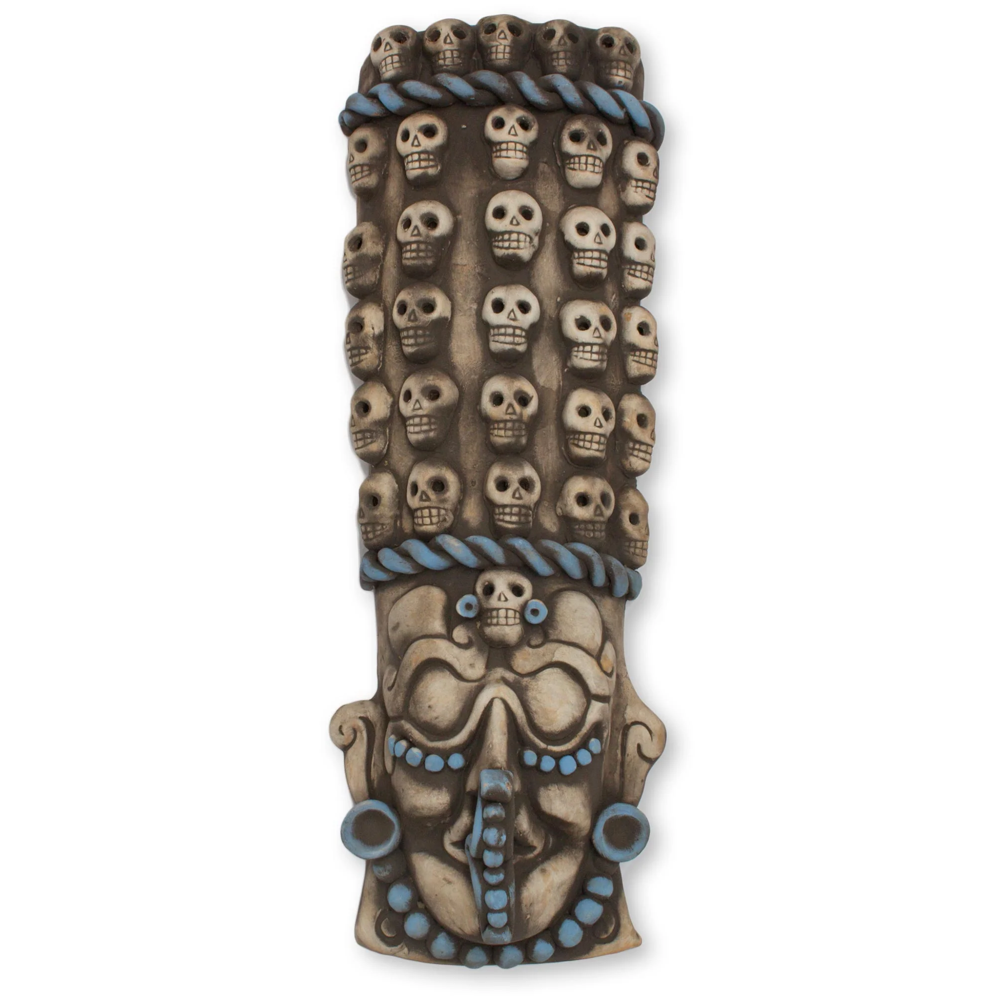 Maya Tzompantli Mexican Maya and Aztec Ceramic Skull Motif Mask - Image 2