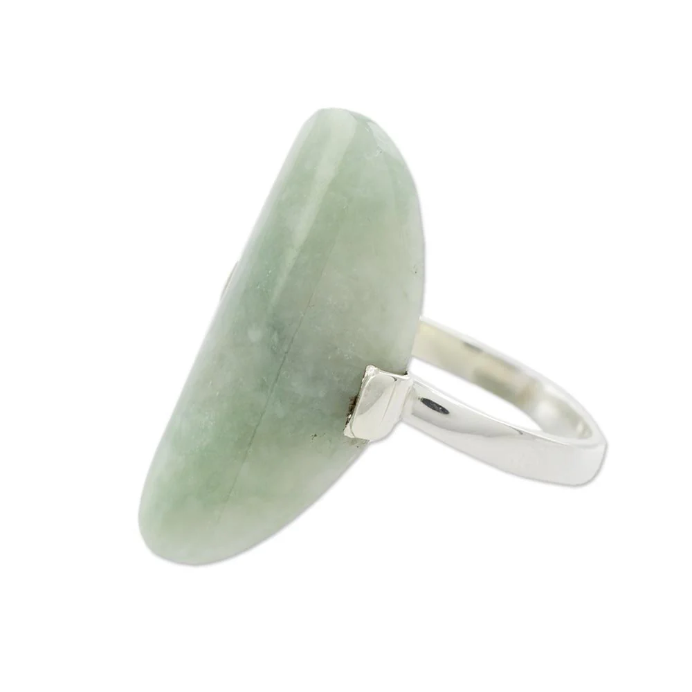 Maya Virtue in Light Green Light Green Jade and Silver Cocktail Ring from Guatemala - Image 2
