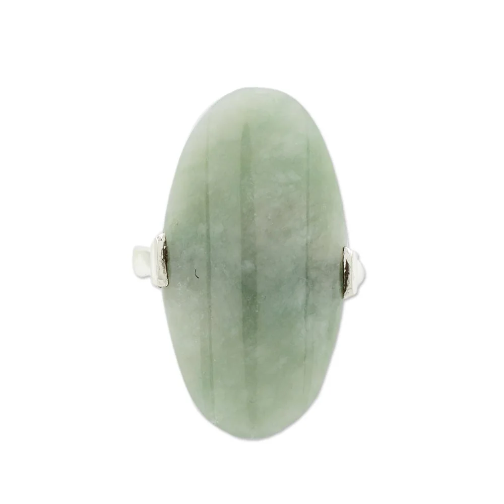 Maya Virtue in Light Green Light Green Jade and Silver Cocktail Ring from Guatemala - Image 4