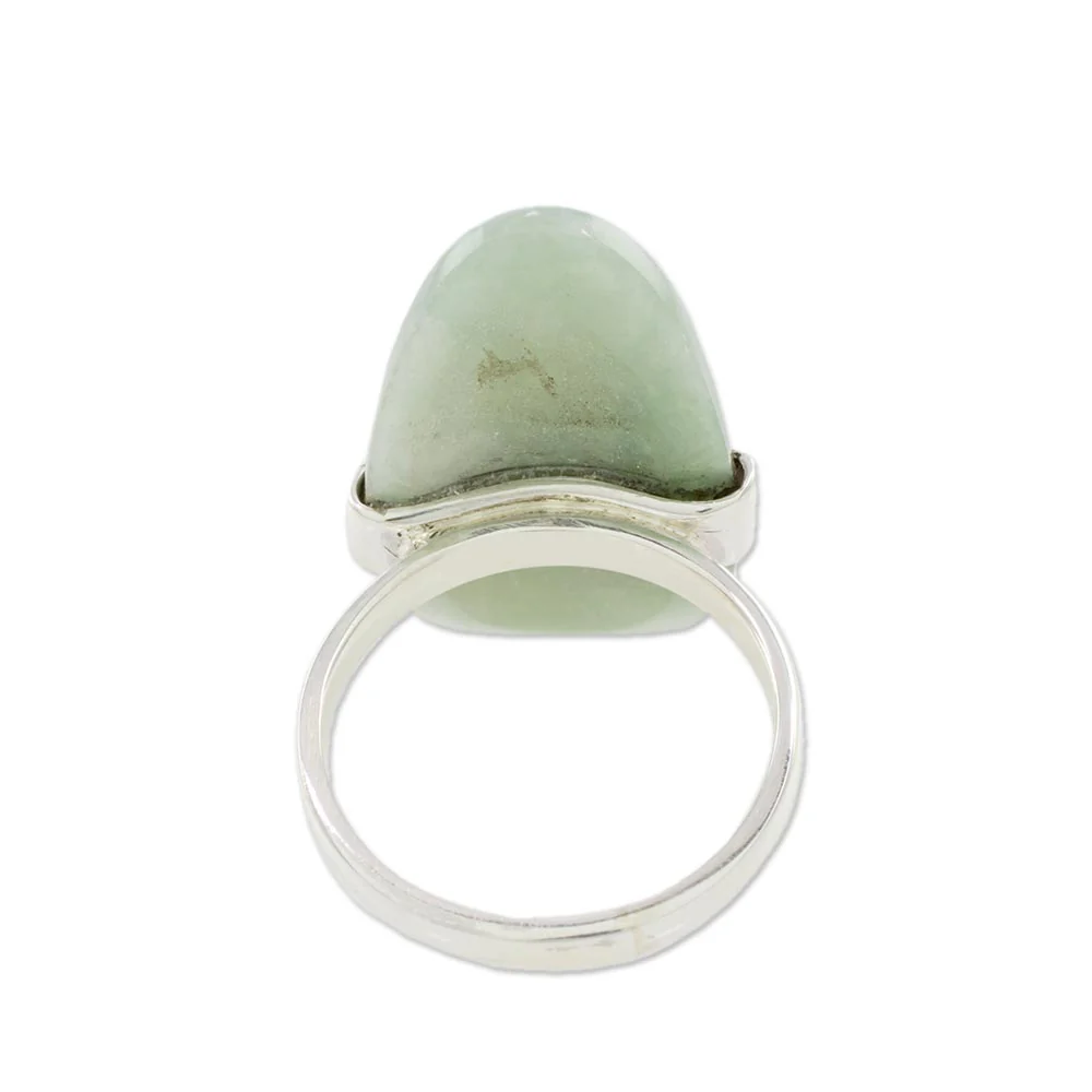 Maya Virtue in Light Green Light Green Jade and Silver Cocktail Ring from Guatemala - Image 5