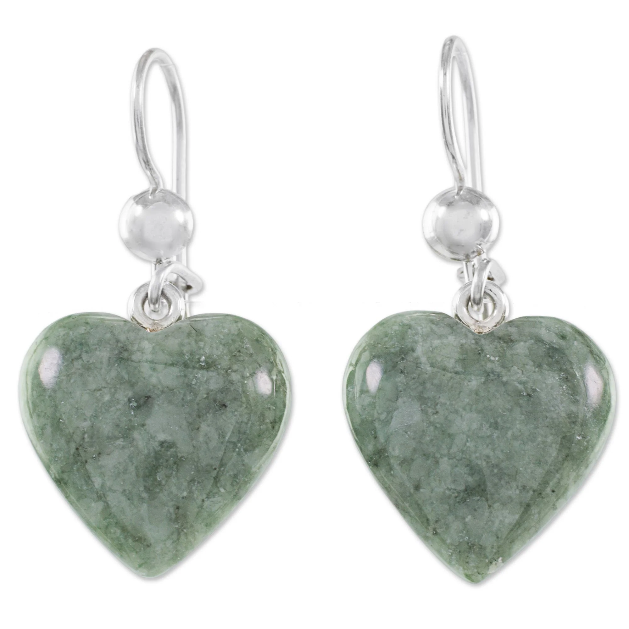 Mayan Heart in Green Green Heart Shaped Jade Silver Dangle Earrings Guatemala - Image 2