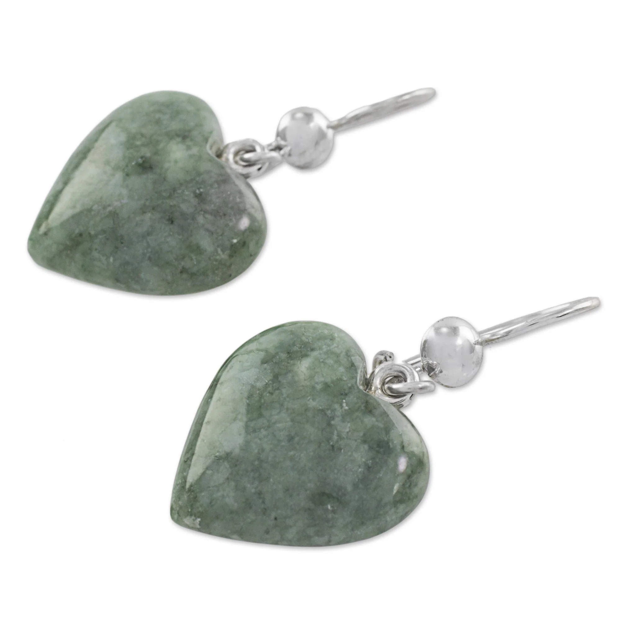 Mayan Heart in Green Green Heart Shaped Jade Silver Dangle Earrings Guatemala - Image 5