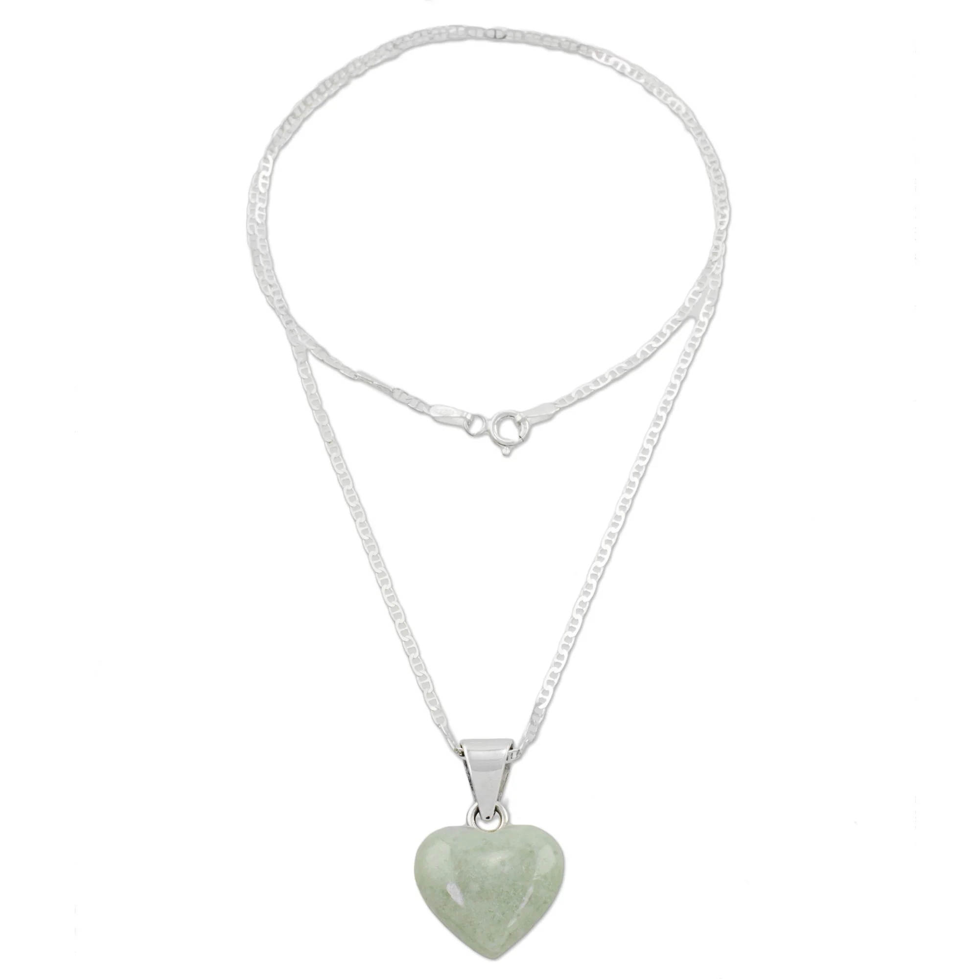 Mayan Heart Jade Sterling Silver Heart Shape Pendant Necklace Guatemala - Image 4