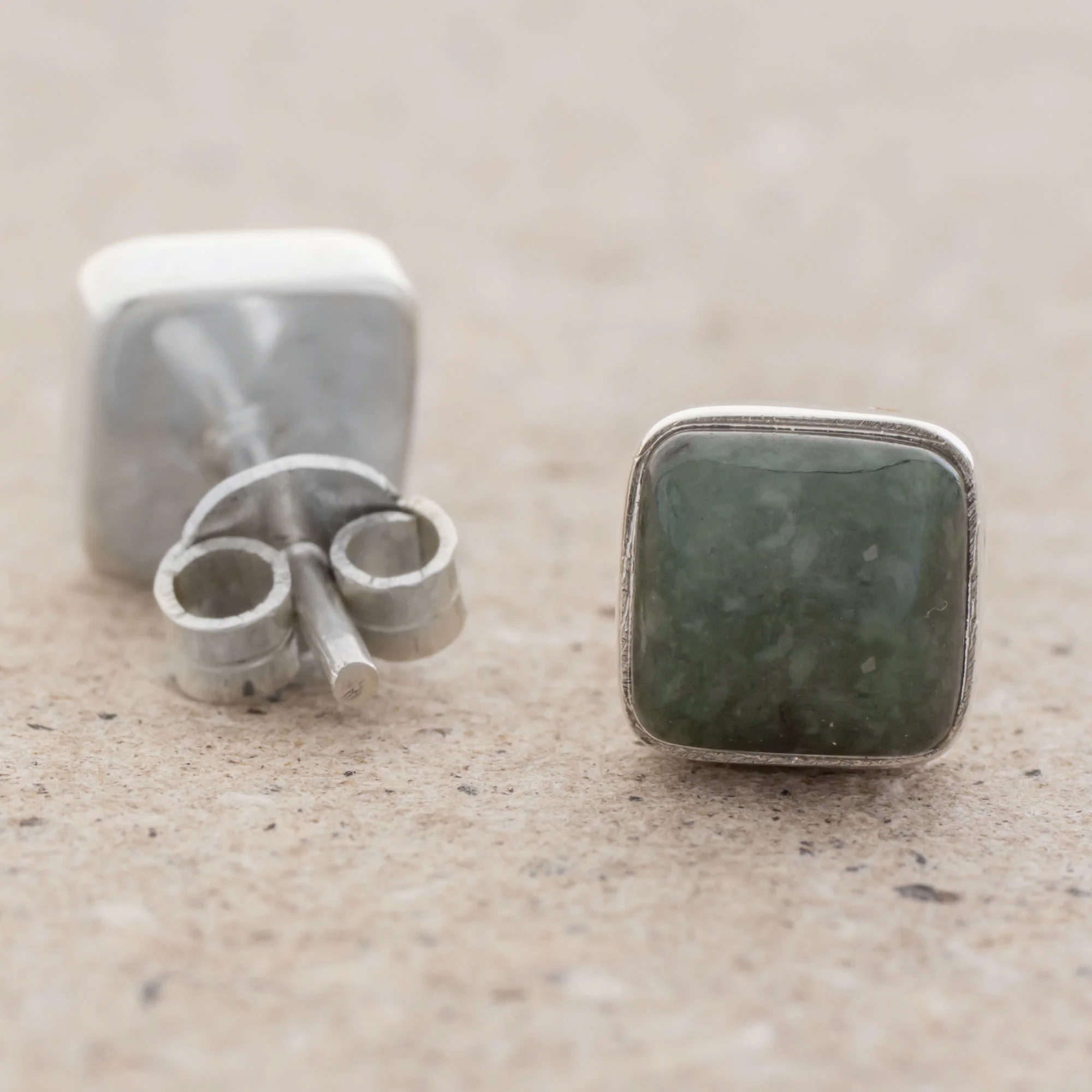 Mayan Hope Jade and Sterling Silver Square Earrings from Guatemala - Image 4