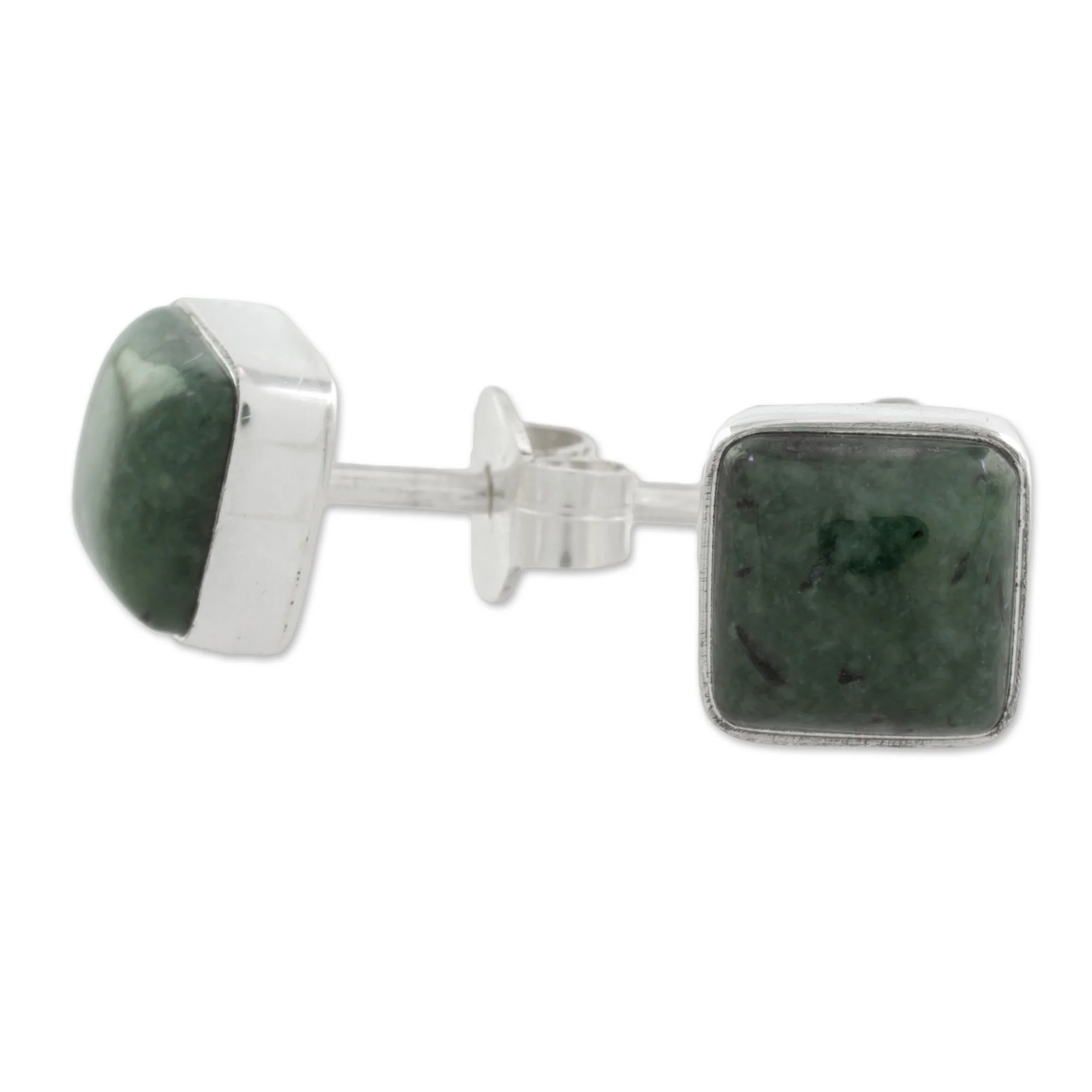 Mayan Hope Jade and Sterling Silver Square Earrings from Guatemala - Image 5