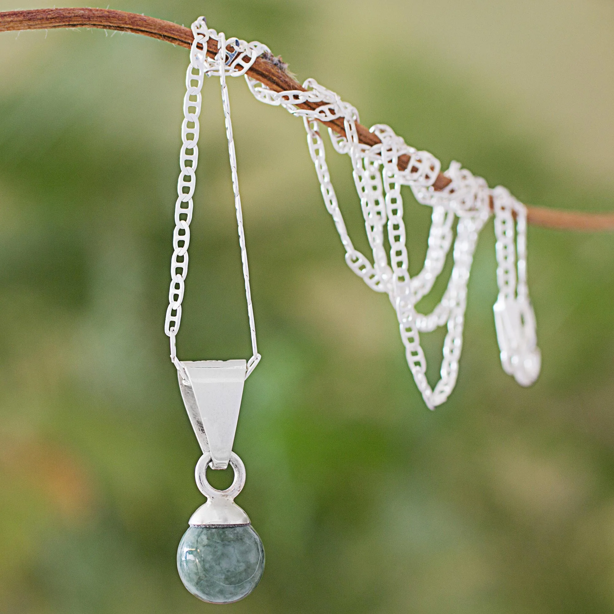 Mayan Moon in Light Green Light Green Jade Silver Pendant Necklace from Guatemala - Image 3